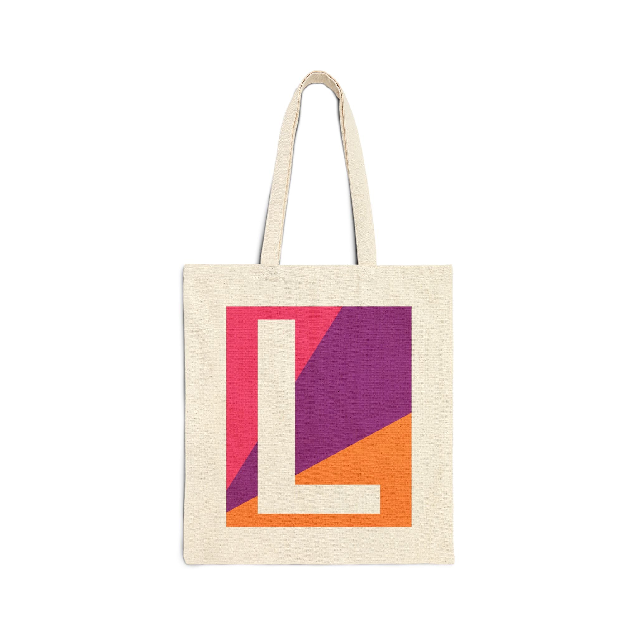 Initial L Colorblock Canvas Tote Bag — Monogram Letter L Reusable Grocery Tote