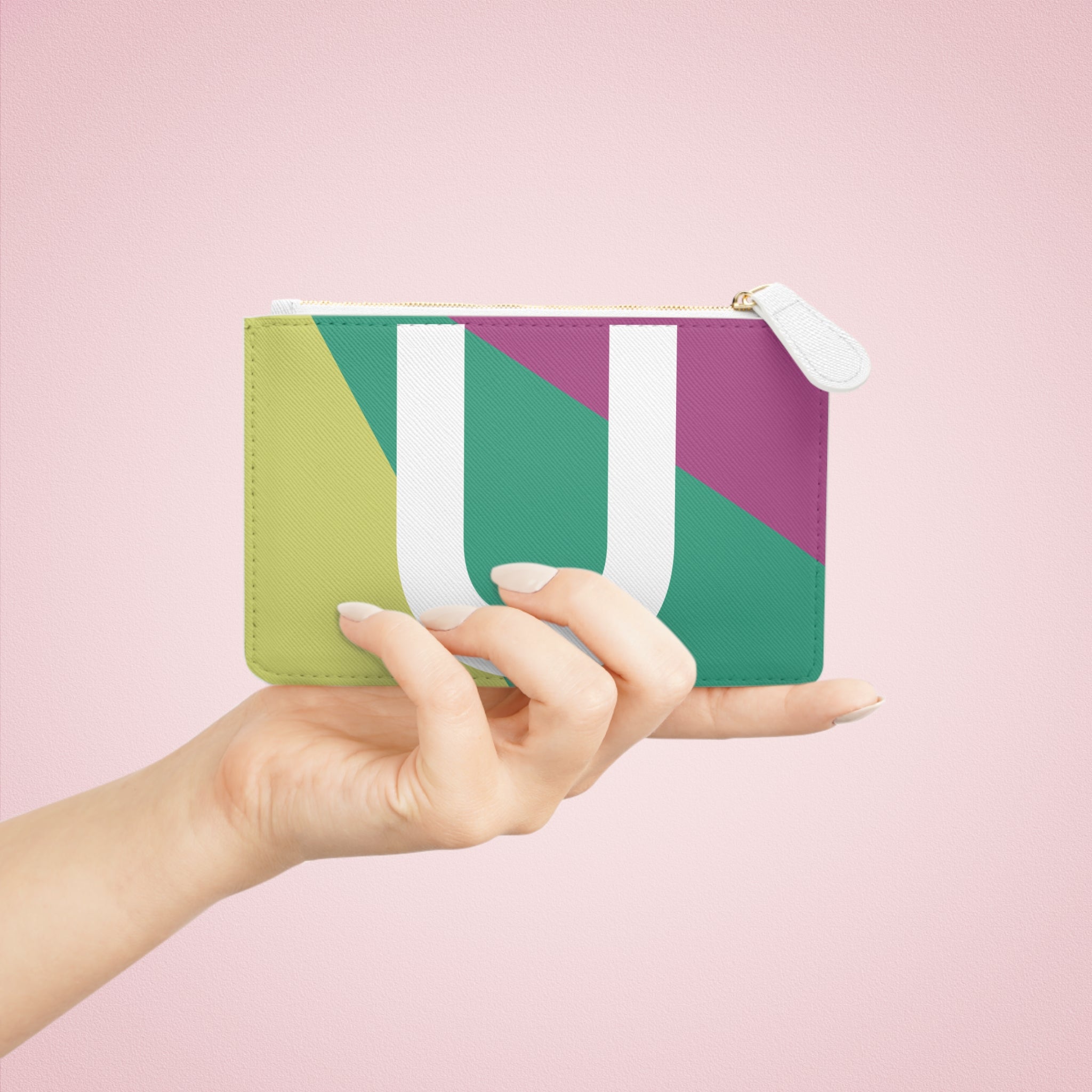 Initial U Mini Clutch — Colorblock Monogram Wristlet Wallet