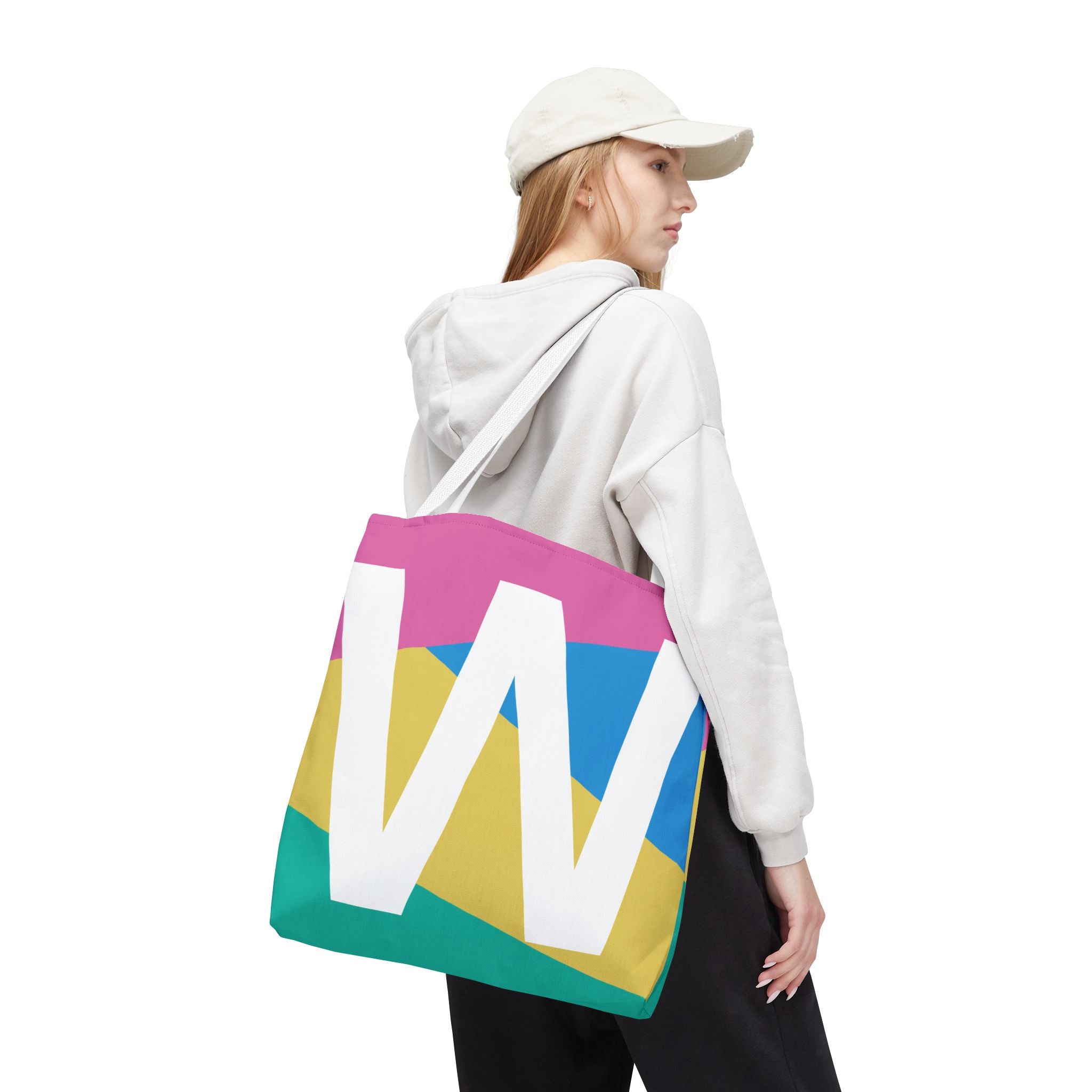 Monogram 'W' Colorblock Tote Bag — Personalized Initial W Shoulder Tote