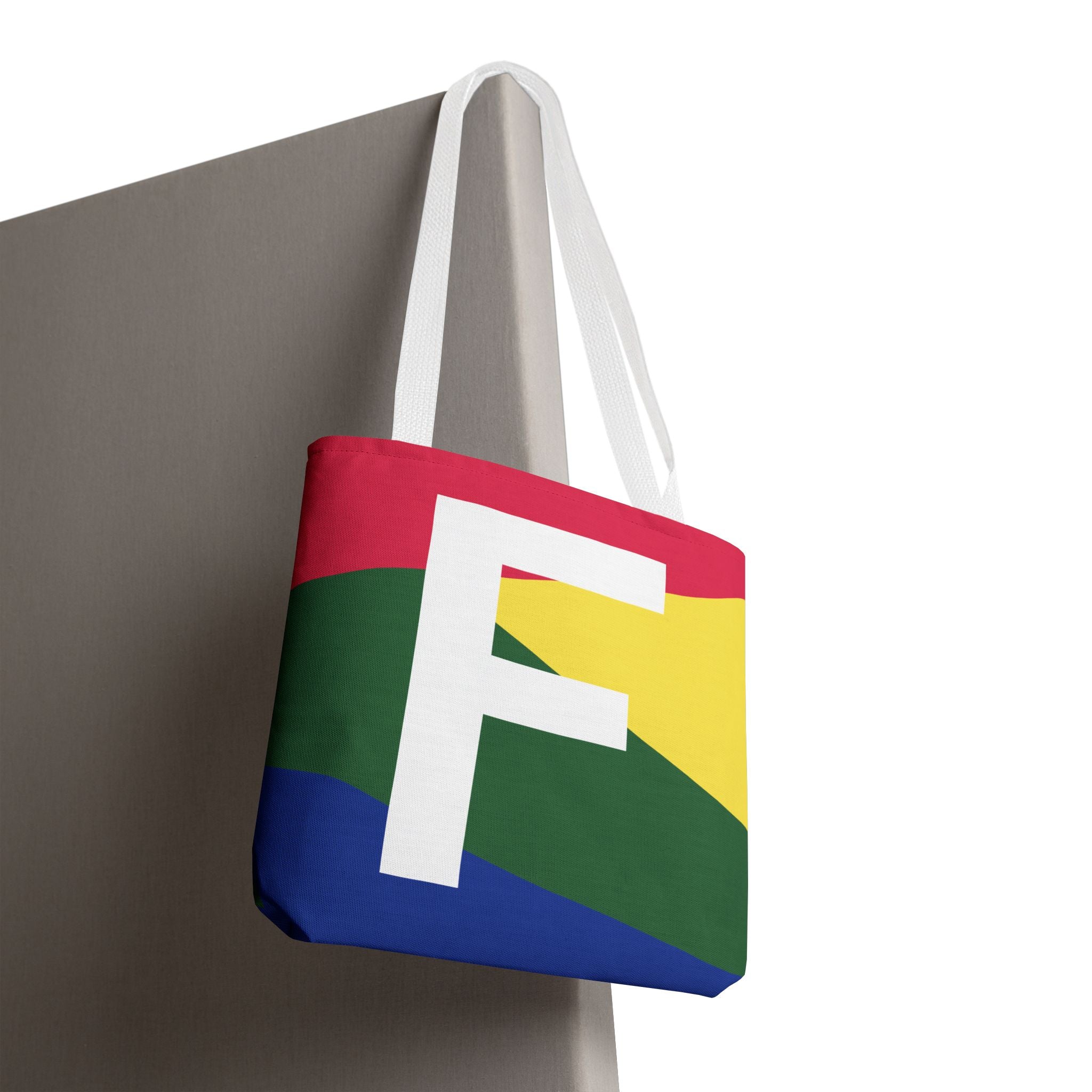 Monogram 'F' Colorblock Tote Bag — Personalized Initial F Shoulder Tote