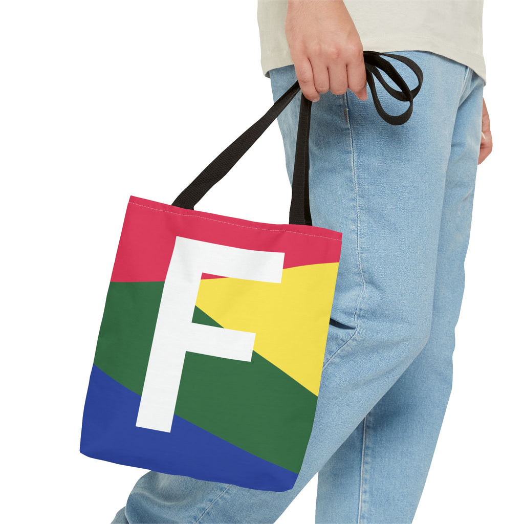 Monogram 'F' Colorblock Tote Bag — Personalized Initial F Shoulder Tote