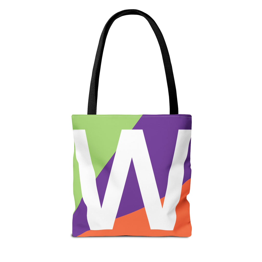 Monogram 'W' Colorblock Tote Bag — Personalized Initial W Shoulder Tote
