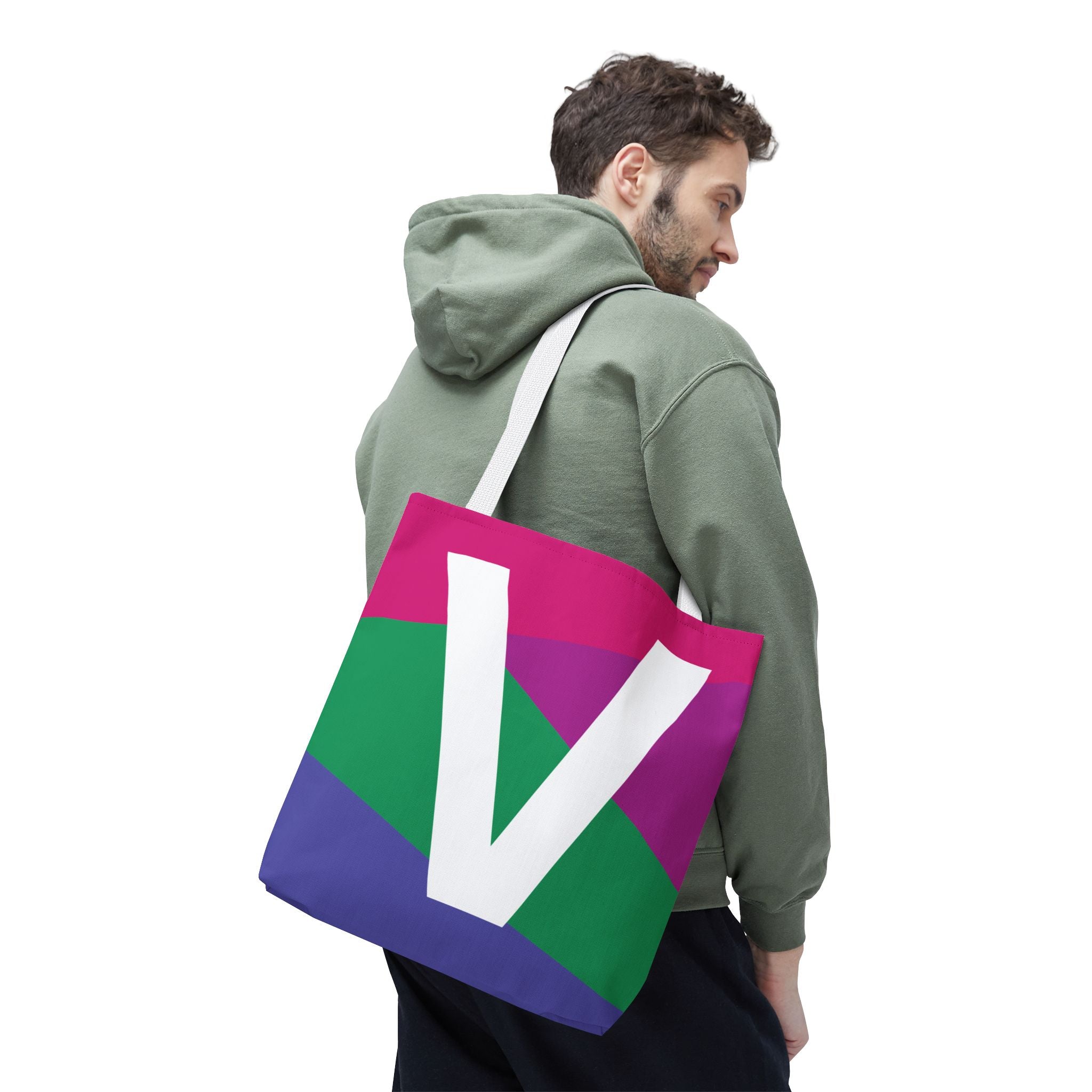Monogram 'V' Colorblock Tote Bag — Personalized Initial V Shoulder Tote