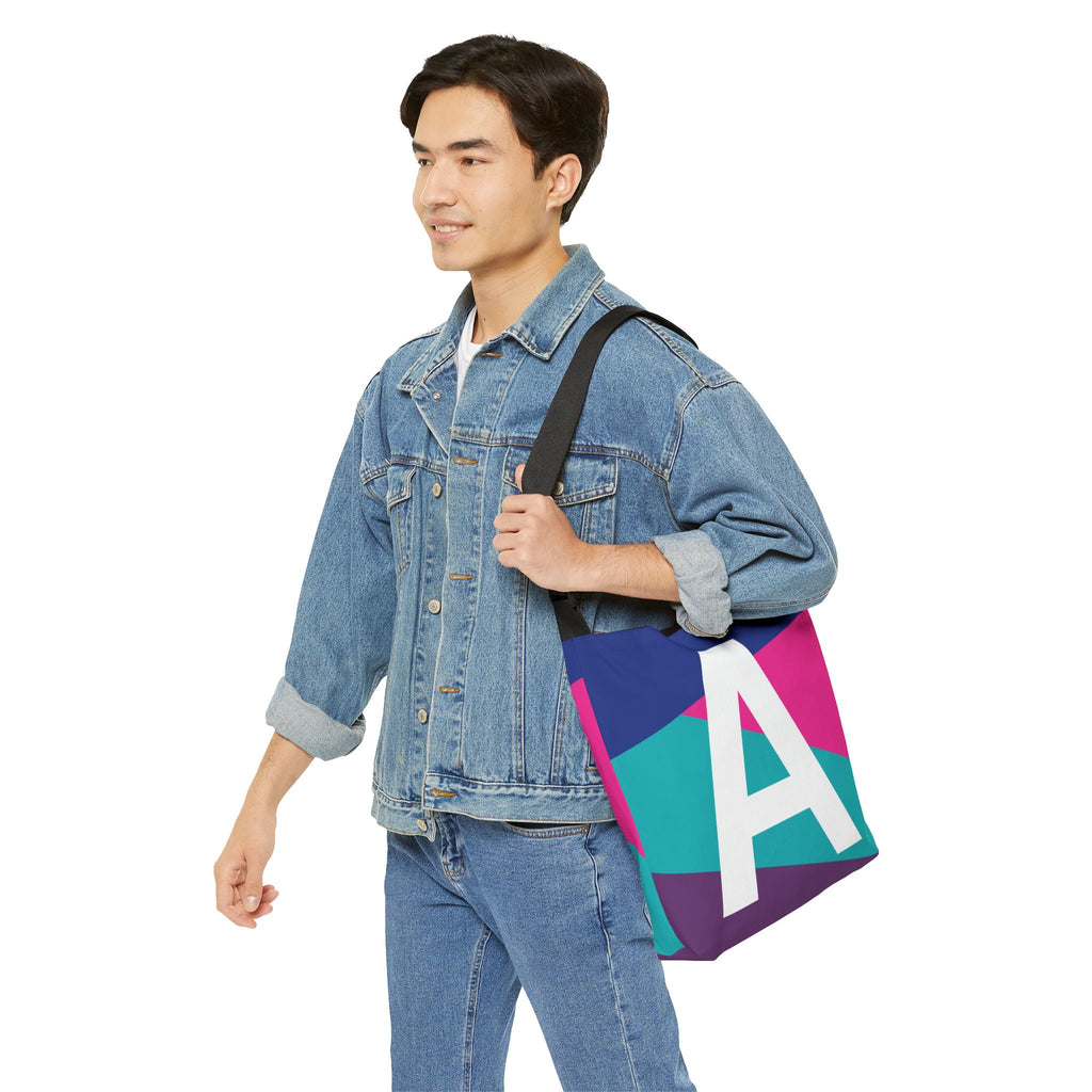 Initial Letter 'A' Colorblock Adjustable Tote Bag — Monogram Alphabet Shoulder Bag