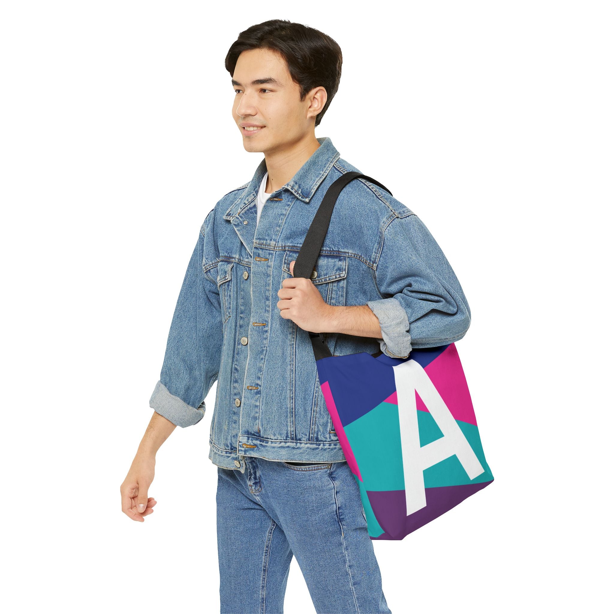 Initial Letter 'A' Colorblock Adjustable Tote Bag — Monogram Alphabet Shoulder Bag