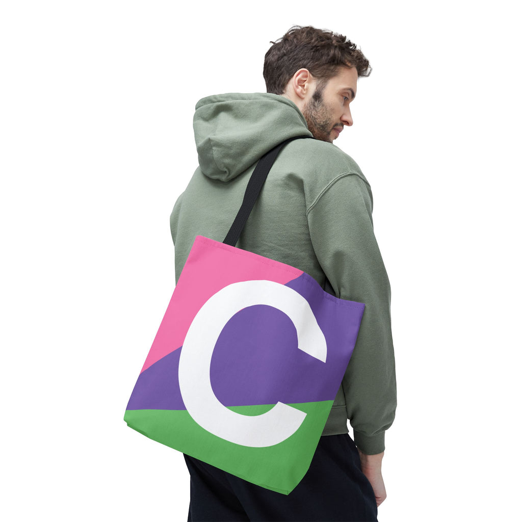 Monogram 'C' Colorblock Tote Bag — Personalized Initial C Shoulder Tote