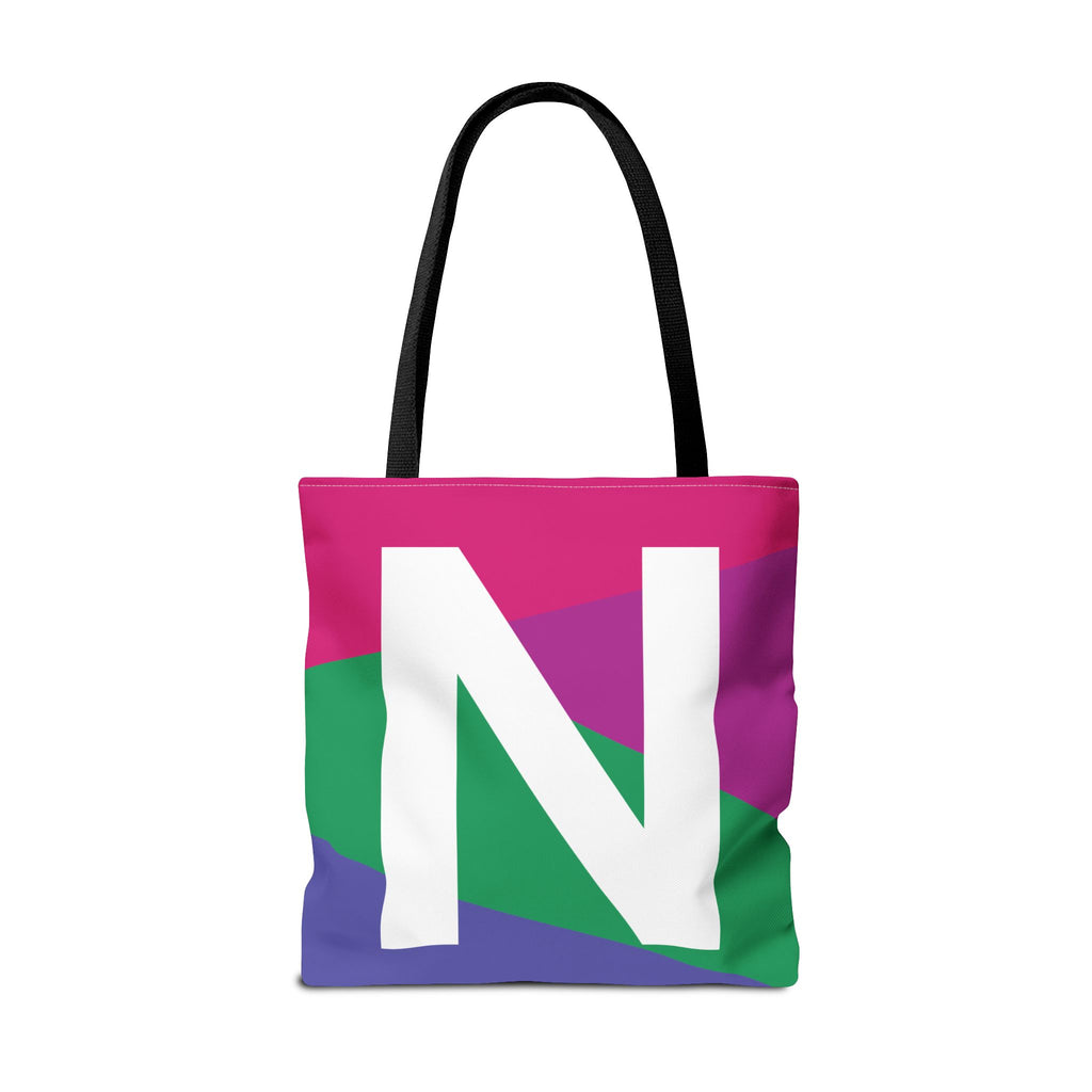 Monogram 'N' Colorblock Tote Bag — Personalized Initial N Shoulder Tote