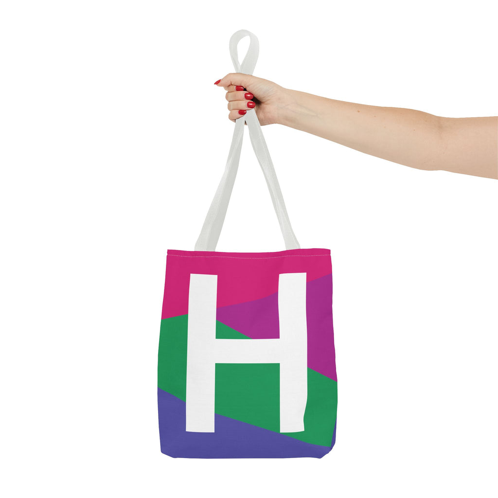 Monogram 'H' Colorblock Tote Bag — Personalized Initial H Shoulder Tote