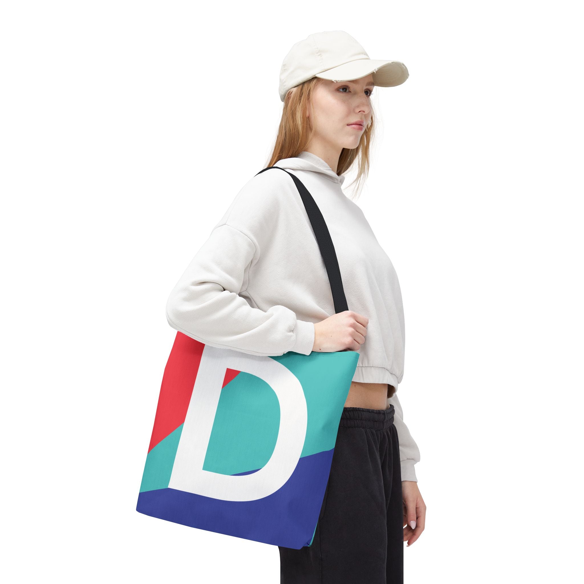 Monogram 'D' Colorblock Tote Bag — Personalized Initial D Shoulder Tote