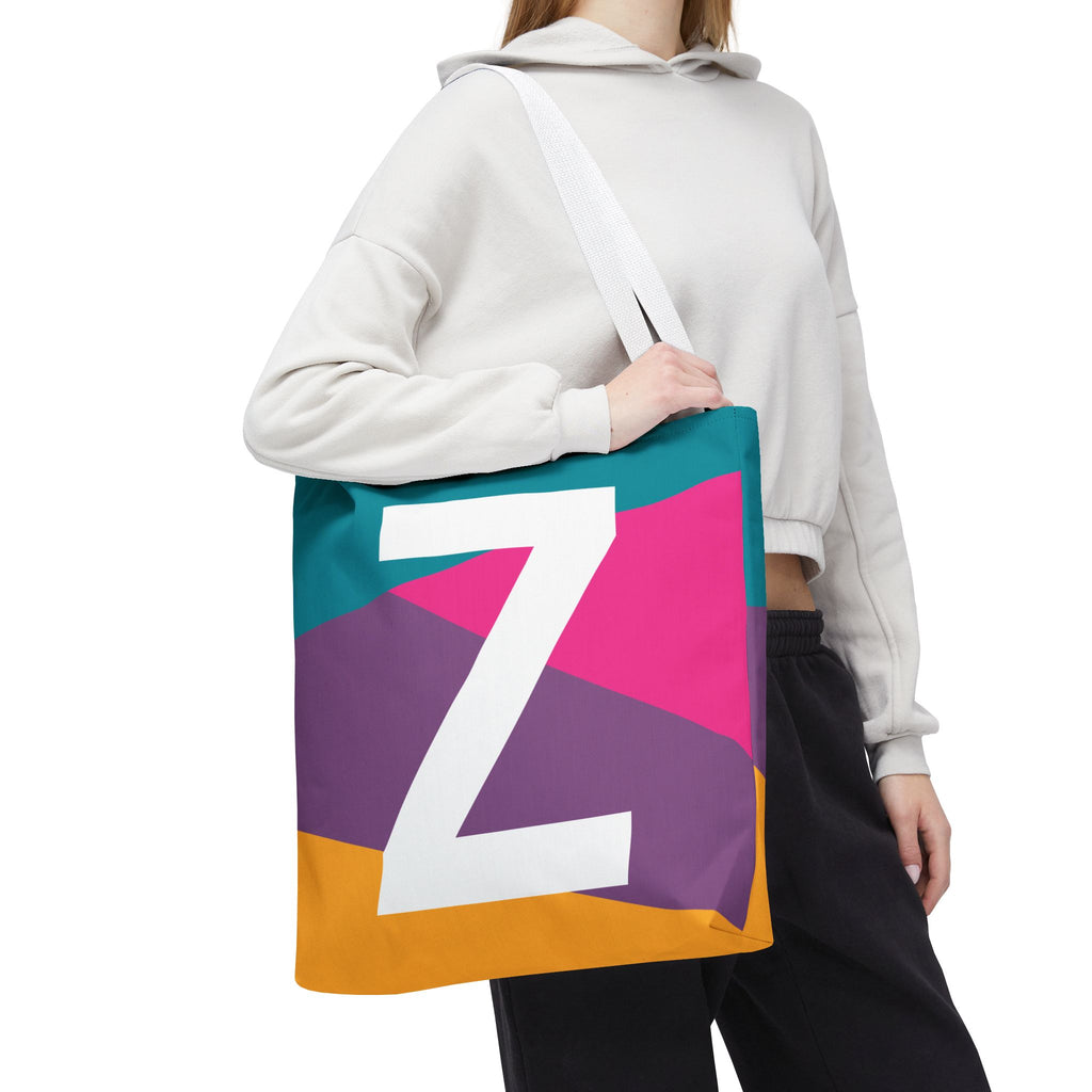 Monogram 'Z' Colorblock Tote Bag — Personalized Initial Z Shoulder Tote