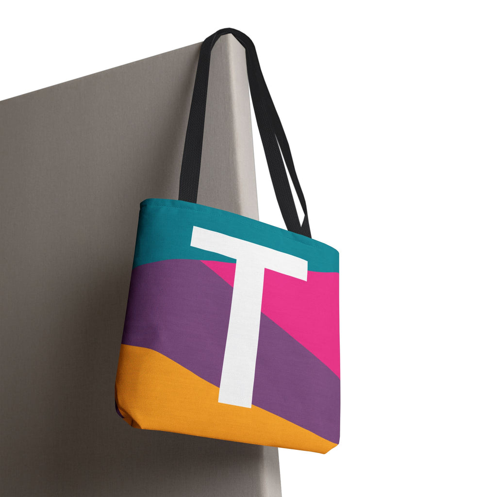 Monogram 'T' Colorblock Tote Bag — Personalized Initial T Shoulder Tote