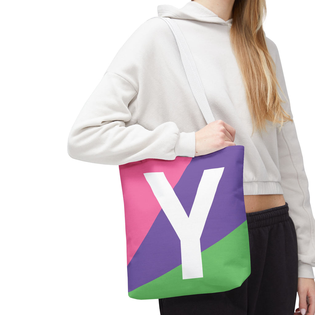 Monogram 'Y' Colorblock Tote Bag — Personalized Initial Y Shoulder Tote