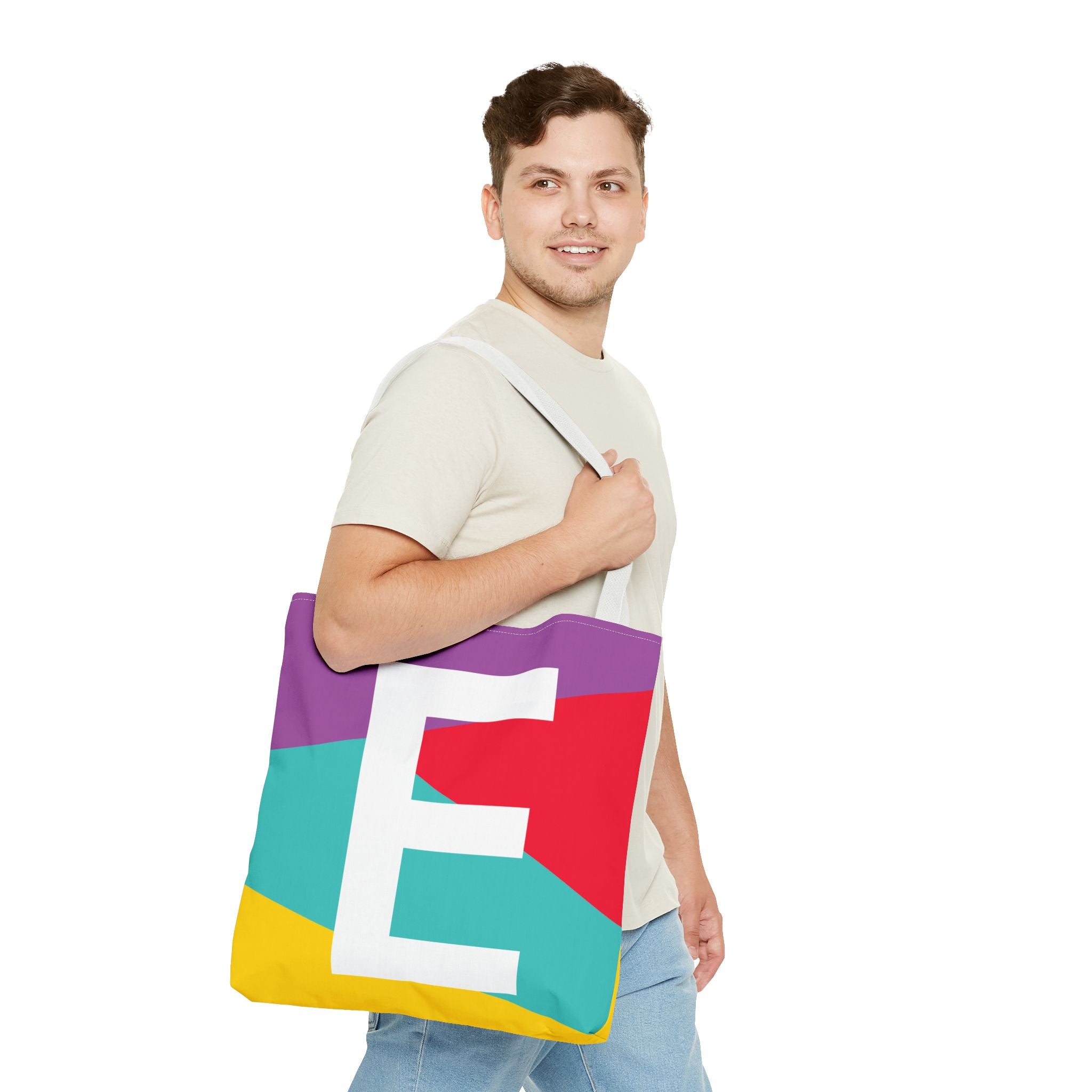 Monogram 'E' Colorblock Tote Bag — Personalized Initial E Shoulder Tote
