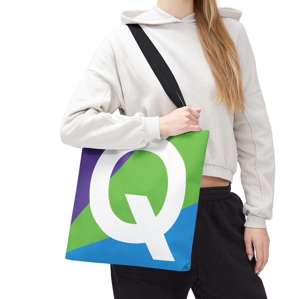Monogram 'Q' Colorblock Tote Bag — Personalized Initial Q Shoulder Tote