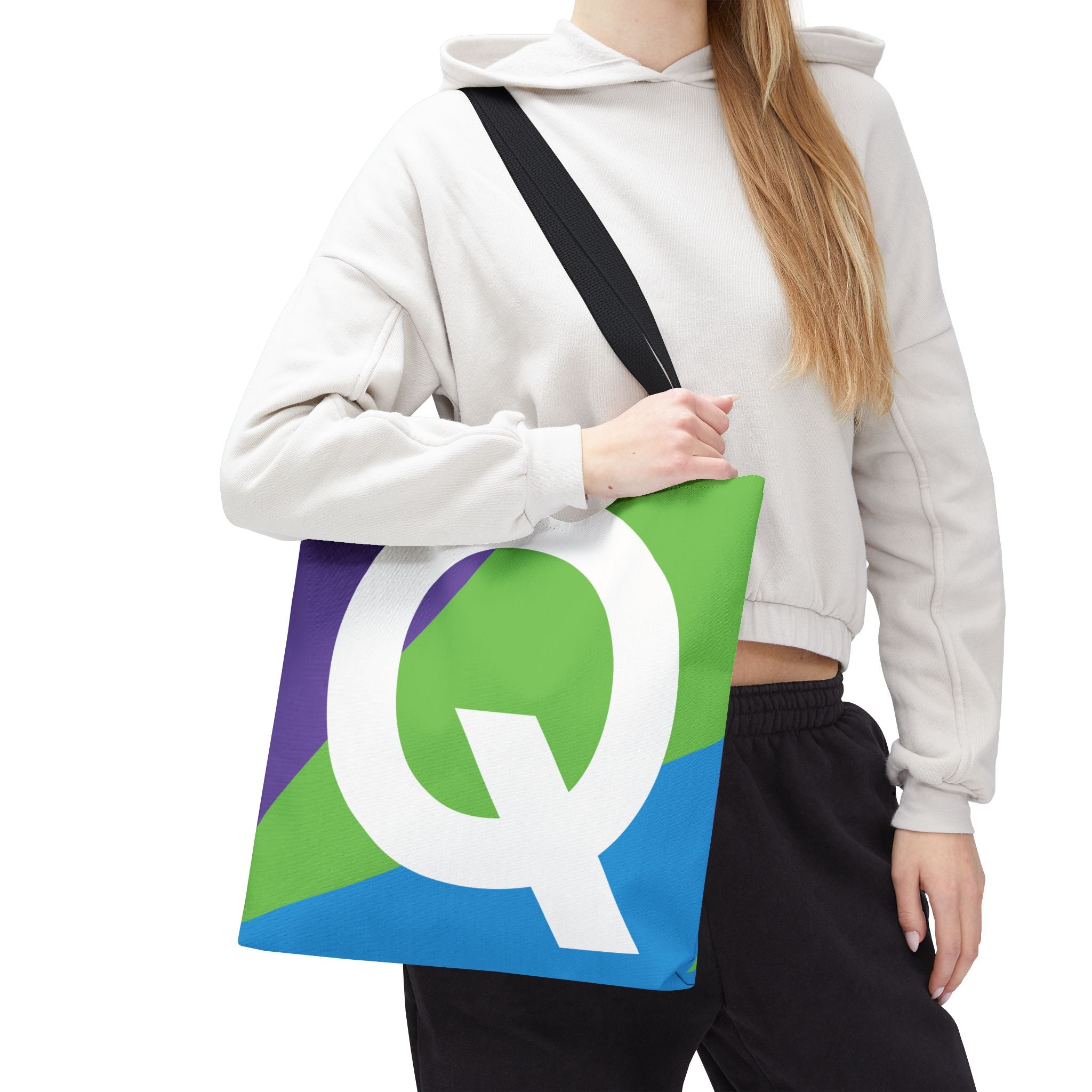 Monogram 'Q' Colorblock Tote Bag — Personalized Initial Q Shoulder Tote