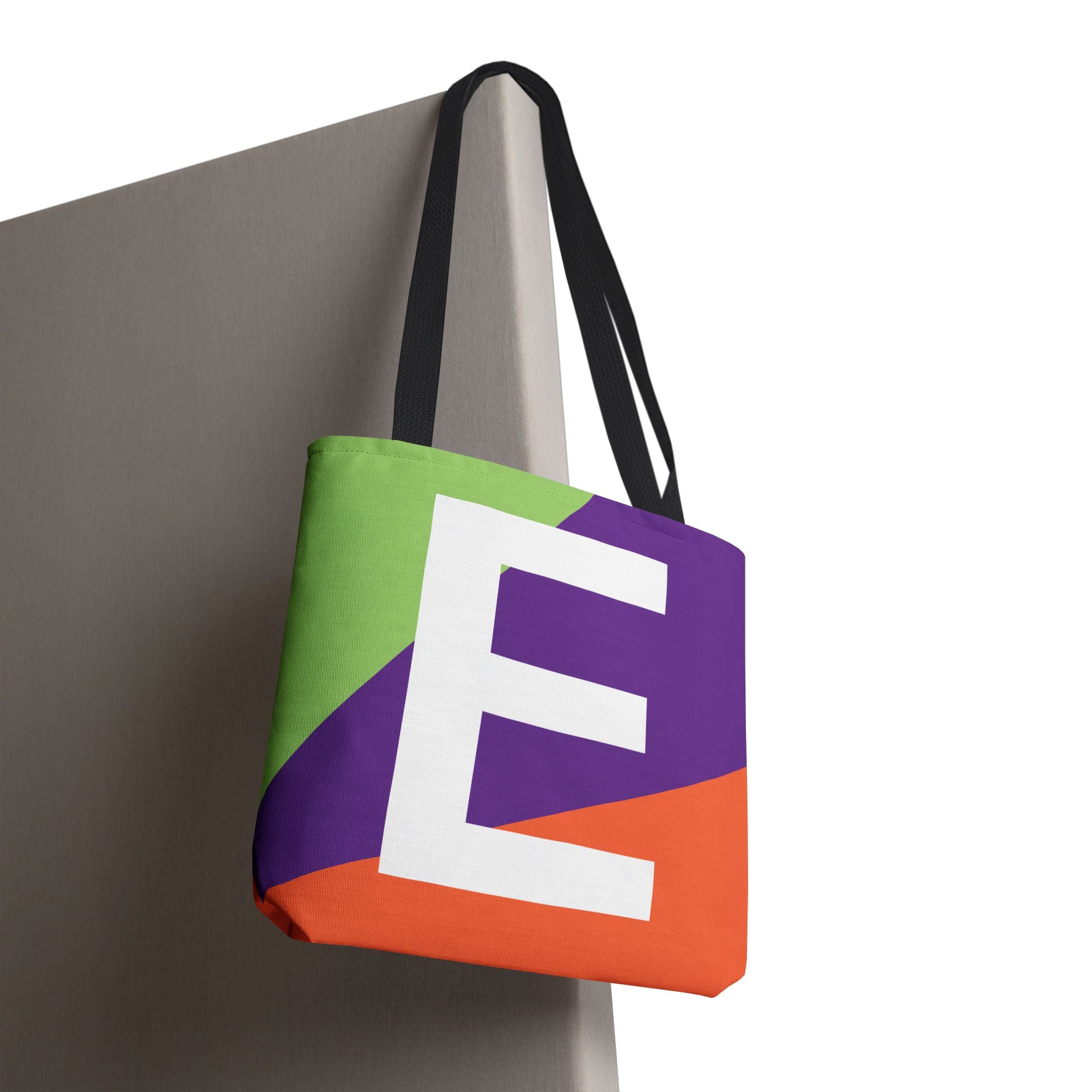 Monogram 'E' Colorblock Tote Bag — Personalized Initial E Shoulder Tote