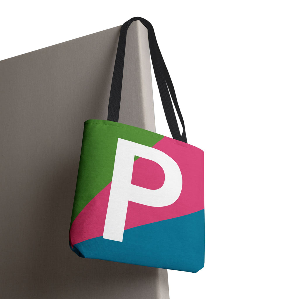 Monogram 'P' Colorblock Tote Bag — Personalized Initial P Shoulder Tote