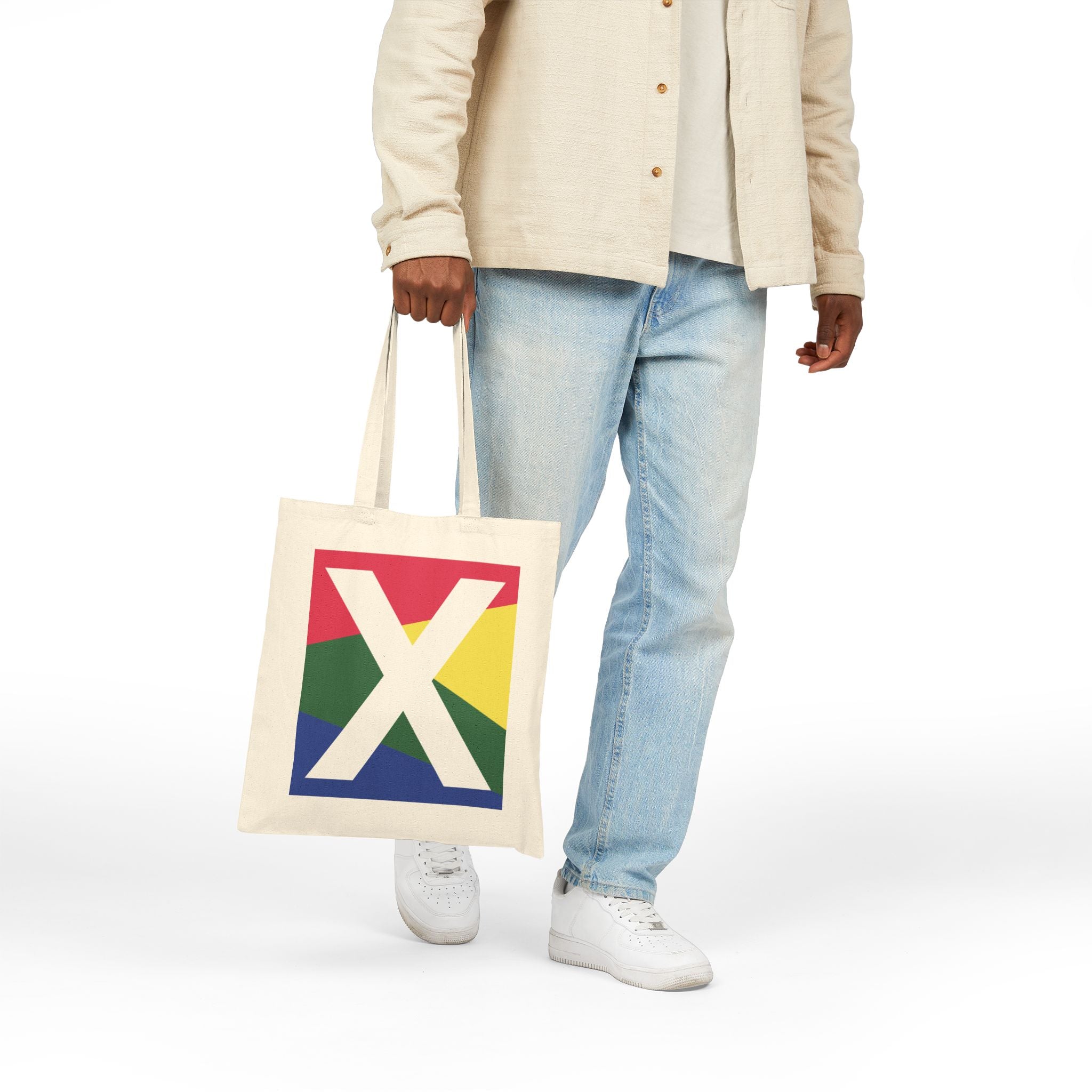 Initial X Colorblock Canvas Tote Bag — Monogram Letter X Reusable Grocery Tote