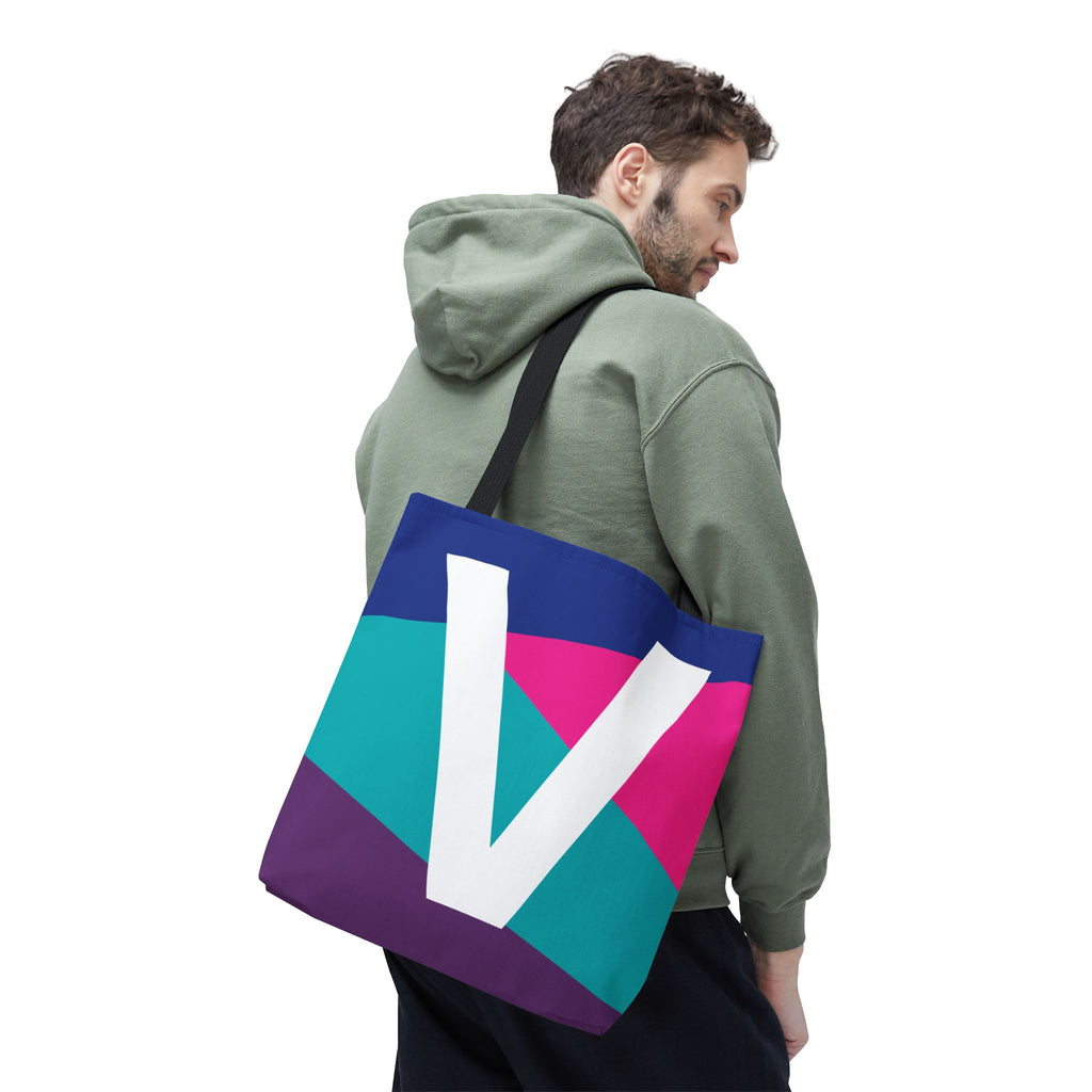 Monogram 'V' Colorblock Tote Bag — Personalized Initial V Shoulder Tote