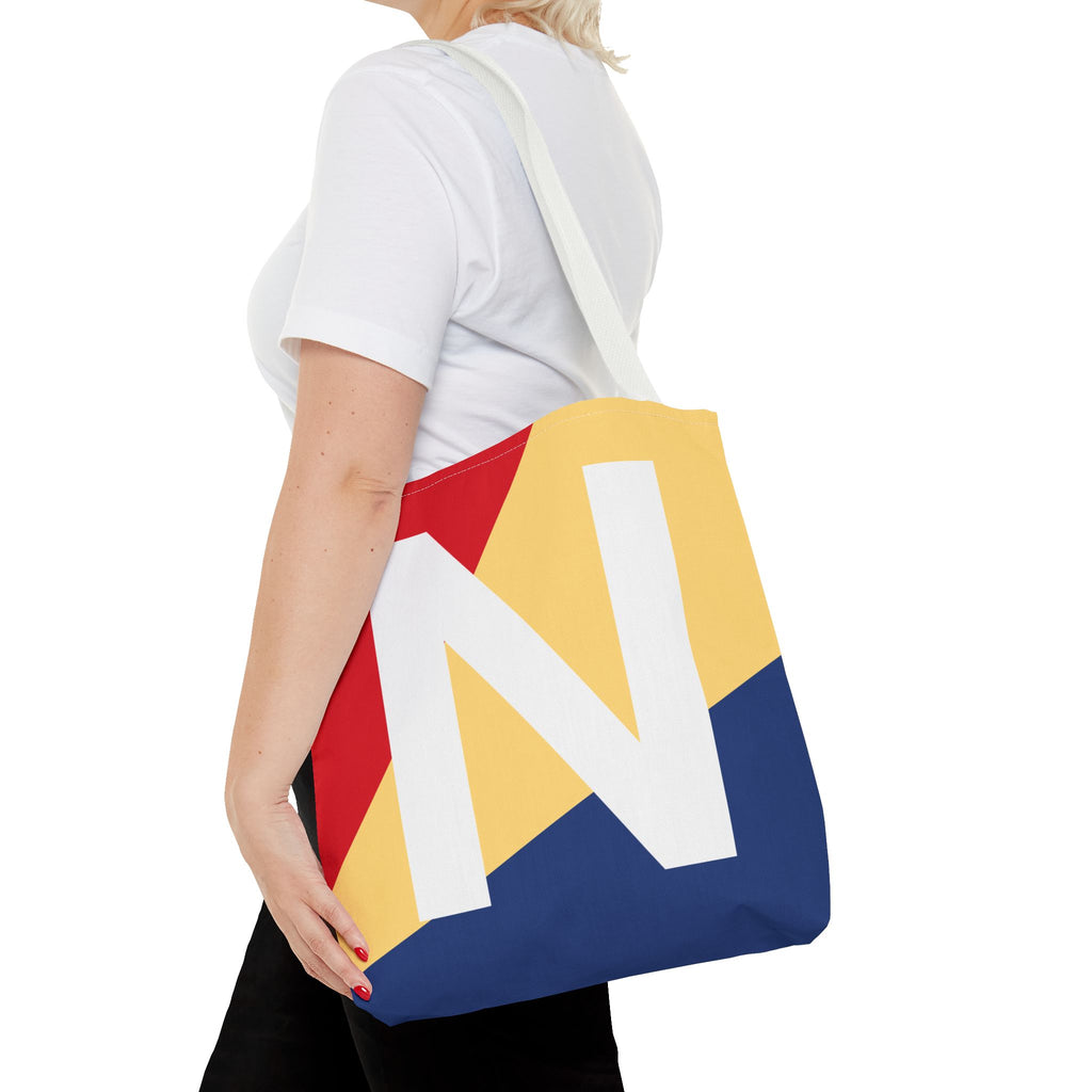 Monogram 'N' Colorblock Tote Bag — Personalized Initial N Shoulder Tote