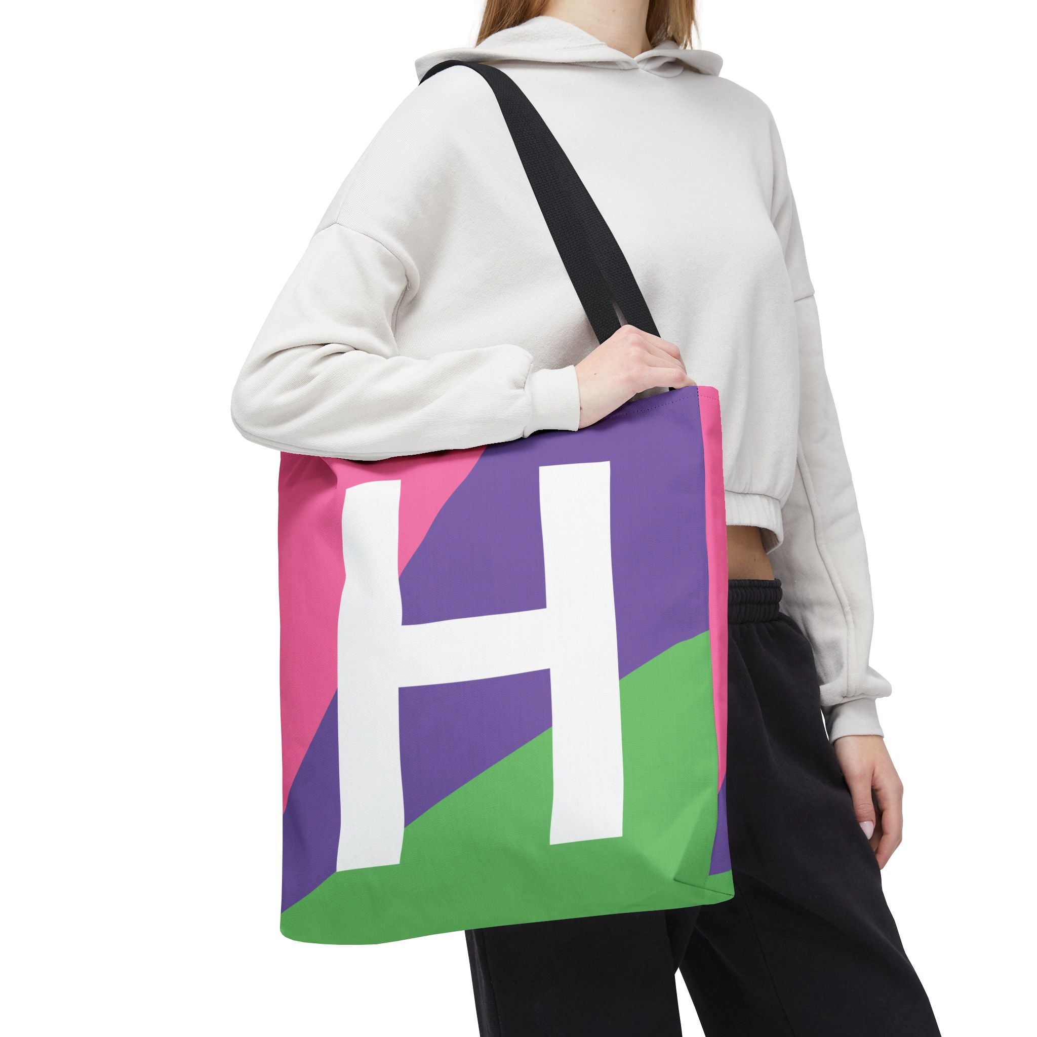 Monogram 'H' Colorblock Tote Bag — Personalized Initial H Shoulder Tote