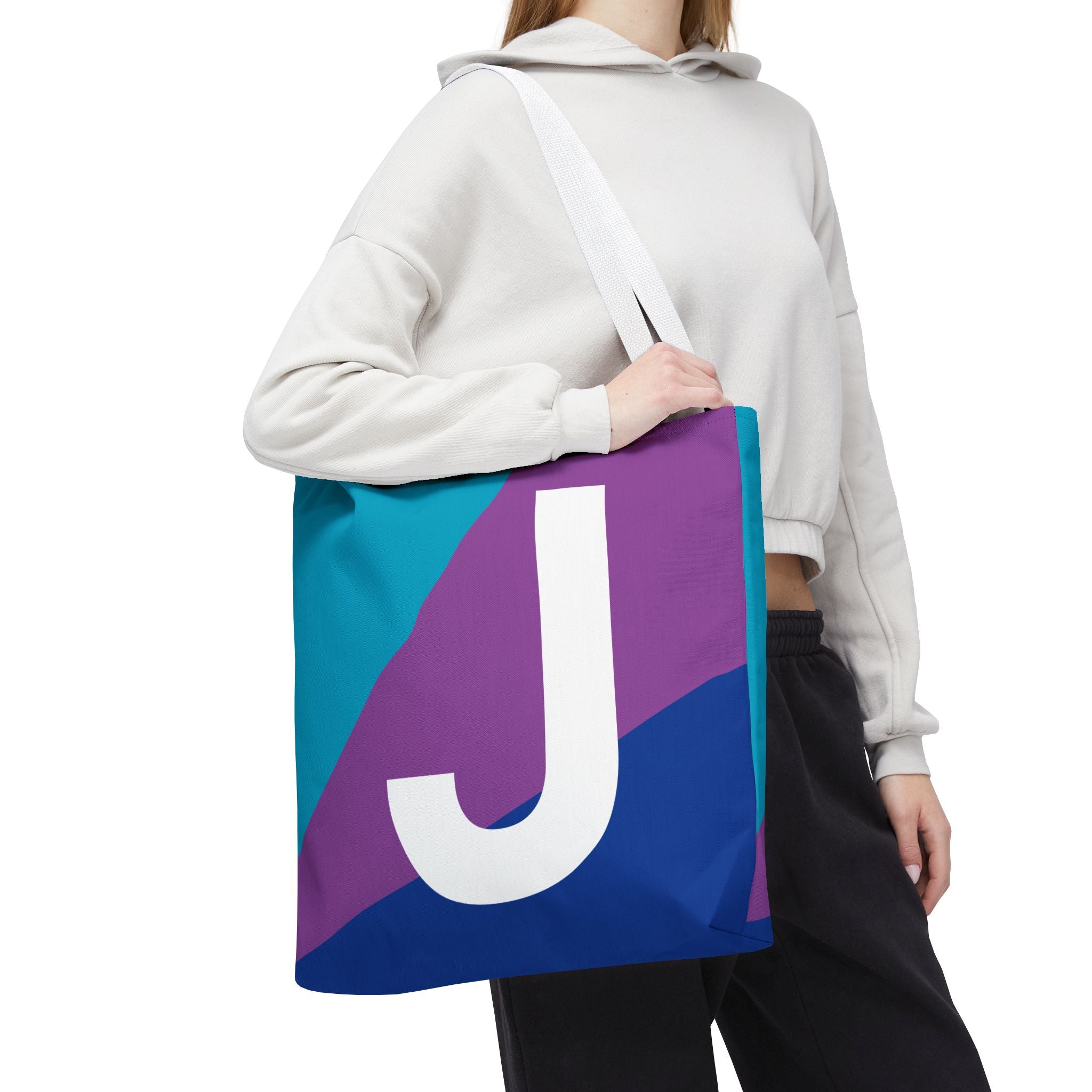 Monogram 'J' Colorblock Tote Bag — Personalized Initial J Shoulder Tote