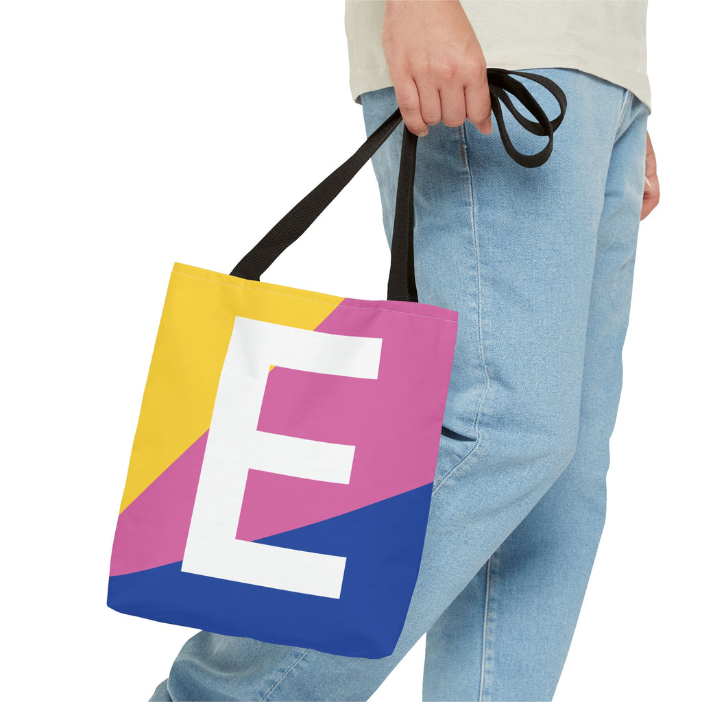 Monogram 'E' Colorblock Tote Bag — Personalized Initial E Shoulder Tote