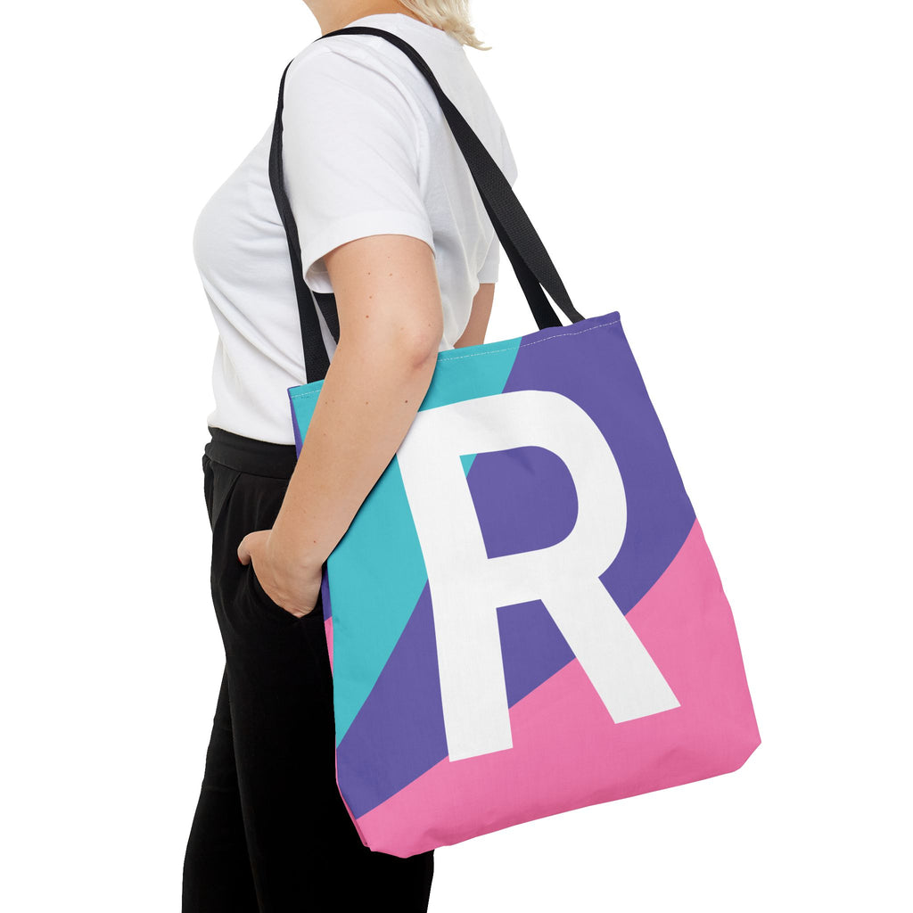 Monogram 'R' Colorblock Tote Bag — Personalized Initial R Shoulder Tote