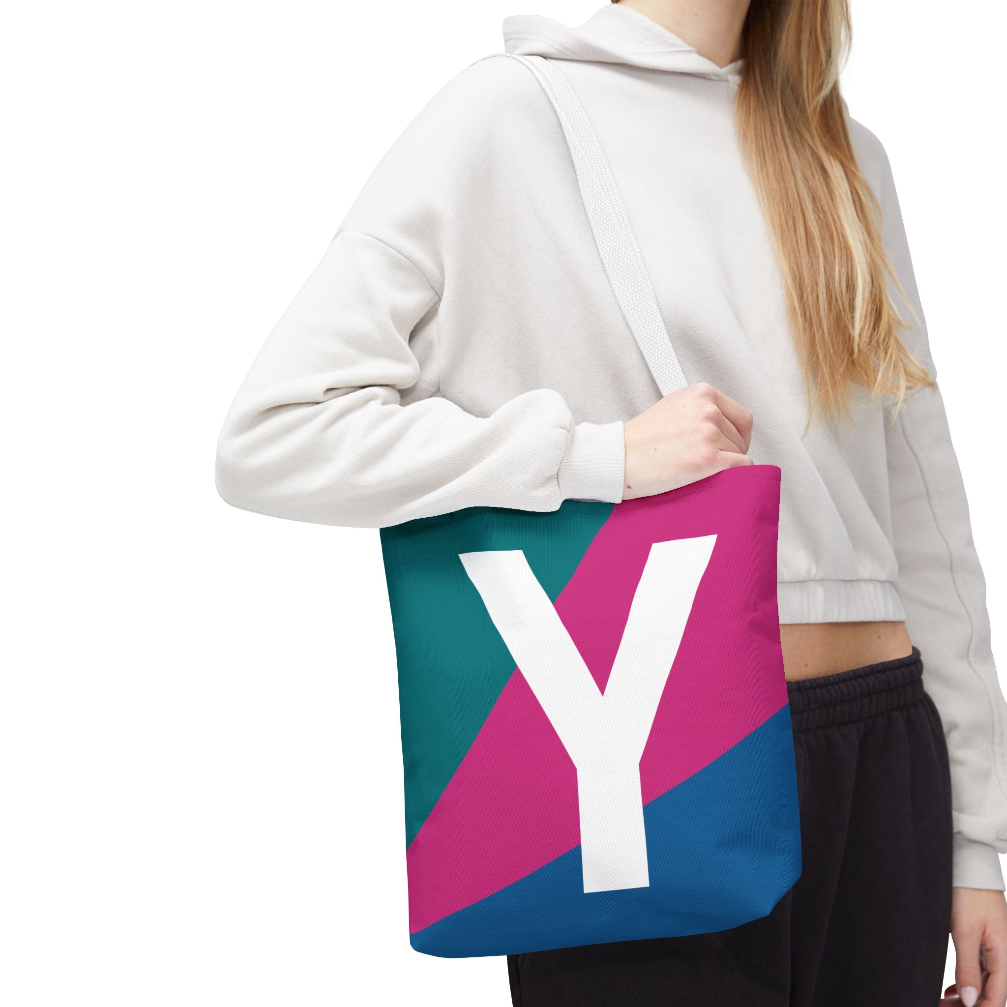 Monogram 'Y' Colorblock Tote Bag — Personalized Initial Y Shoulder Tote
