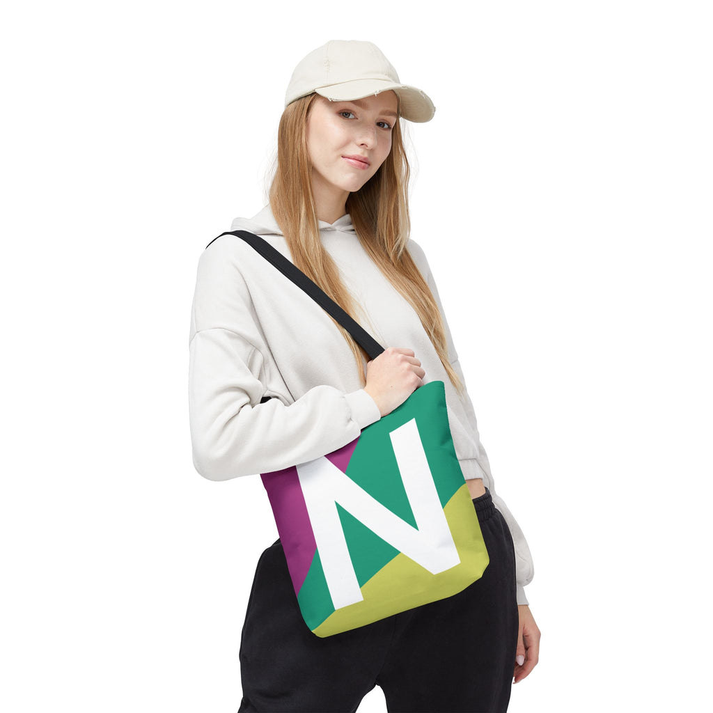 Monogram 'N' Colorblock Tote Bag — Personalized Initial N Shoulder Tote