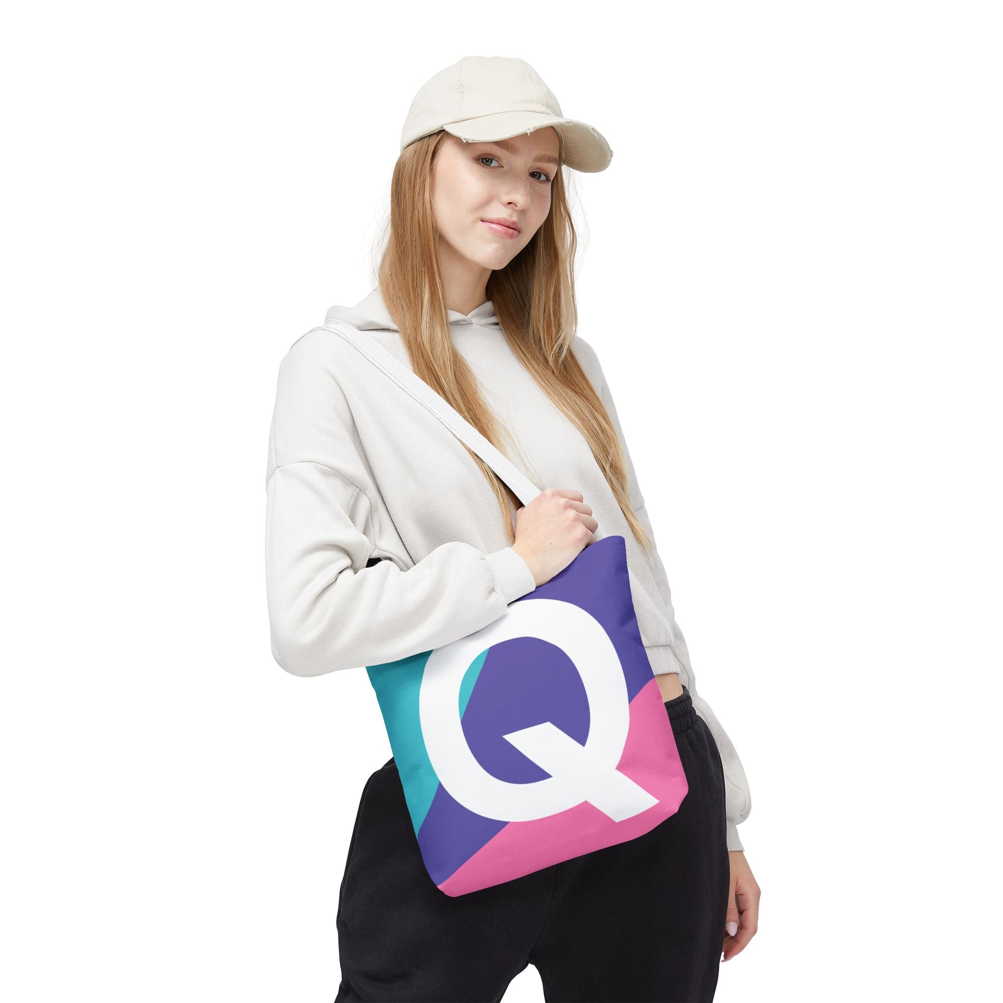 Monogram 'Q' Colorblock Tote Bag — Personalized Initial Q Shoulder Tote