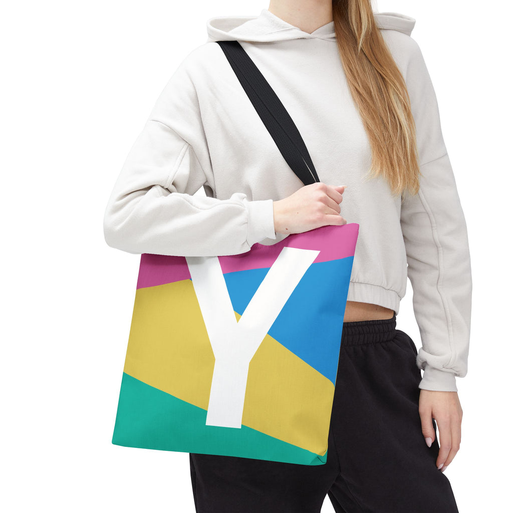 Monogram 'Y' Colorblock Tote Bag — Personalized Initial Y Shoulder Tote