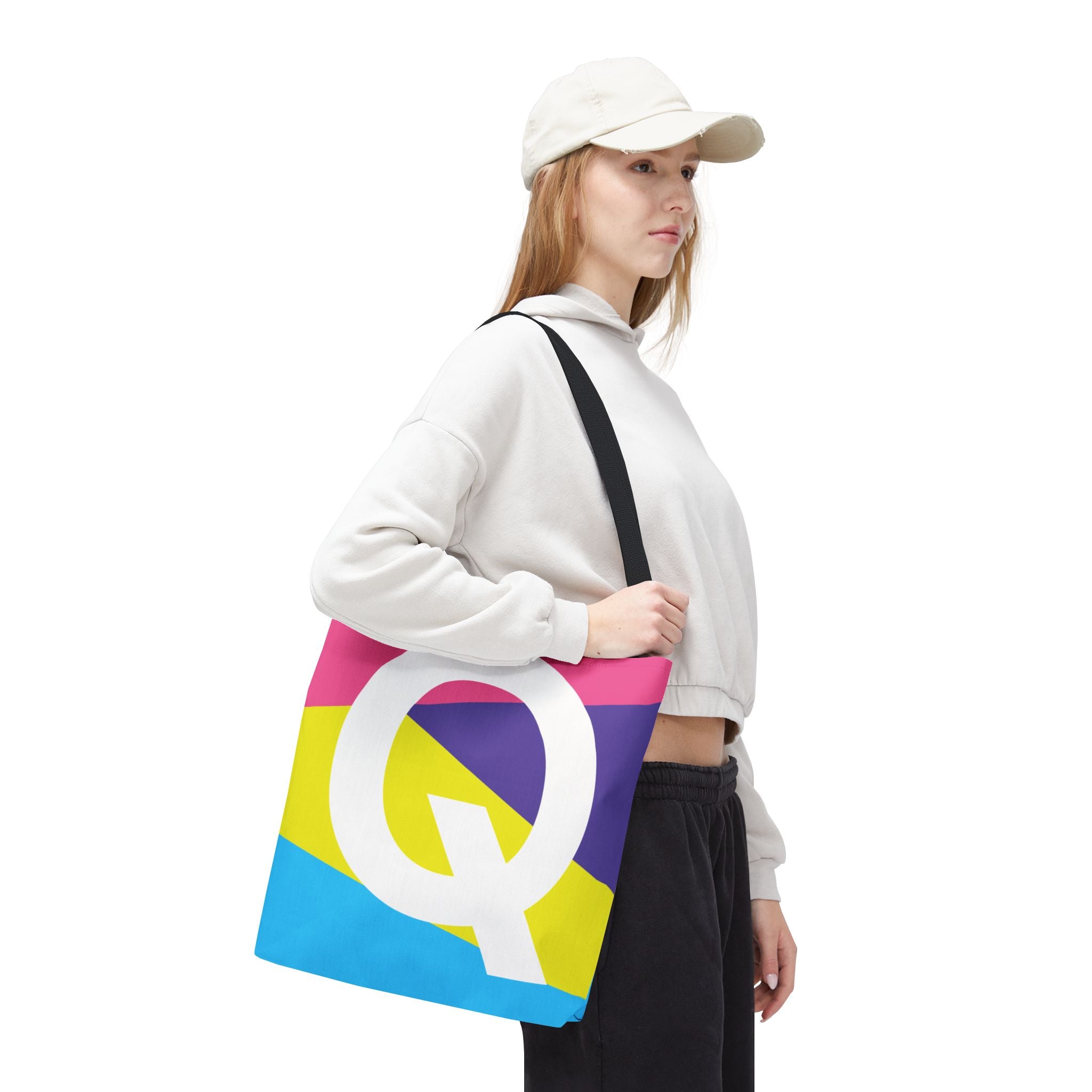 Monogram 'Q' Colorblock Tote Bag — Personalized Initial Q Shoulder Tote