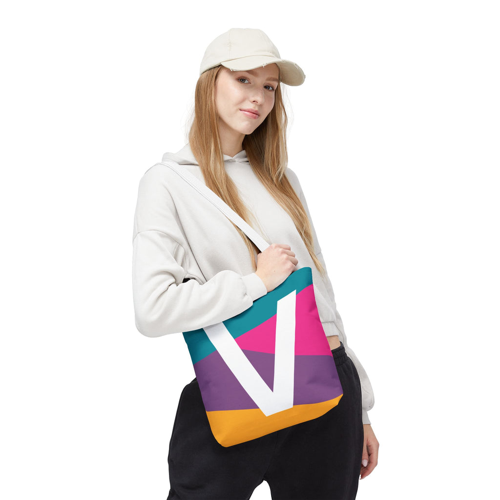 Monogram 'V' Colorblock Tote Bag — Personalized Initial V Shoulder Tote