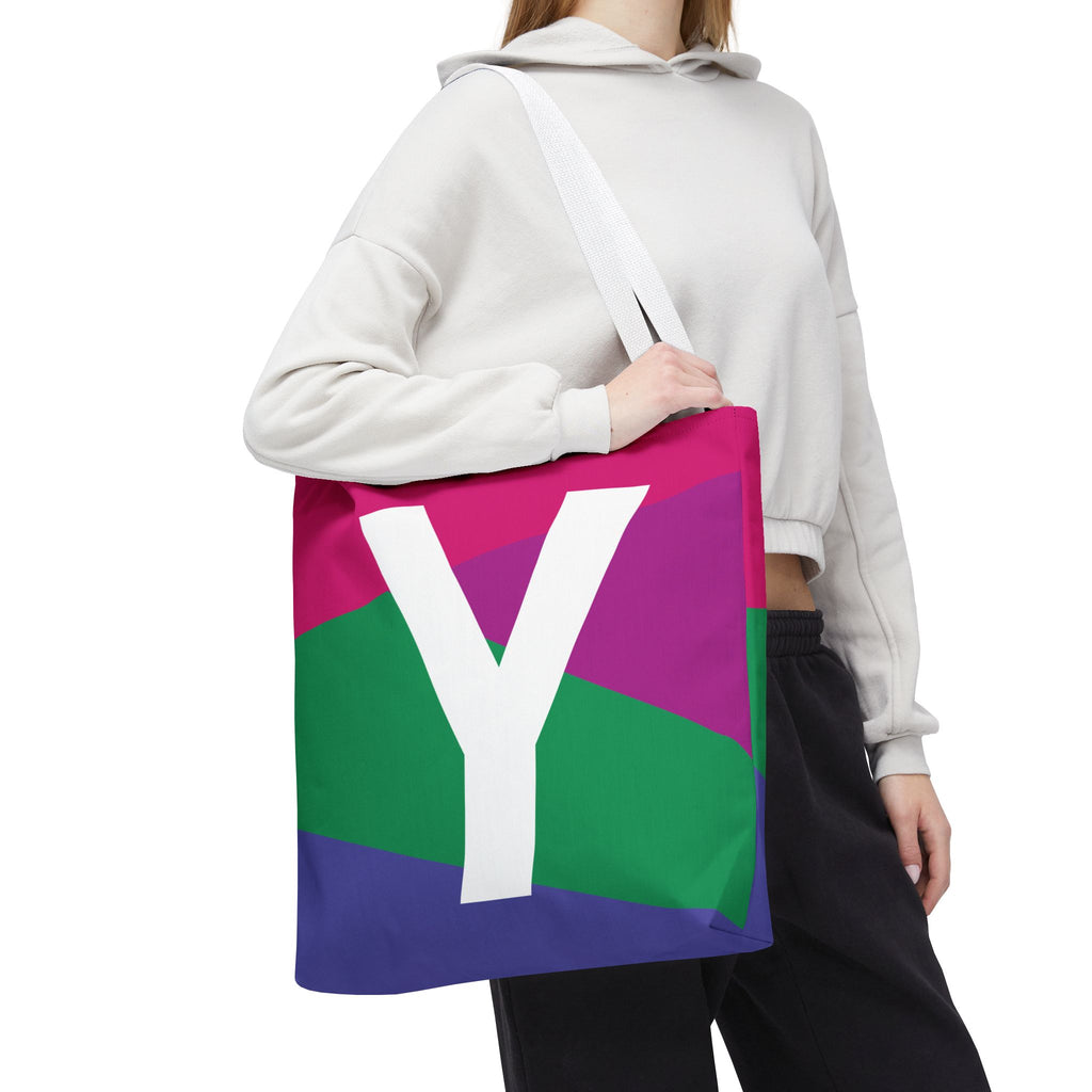 Monogram 'Y' Colorblock Tote Bag — Personalized Initial Y Shoulder Tote