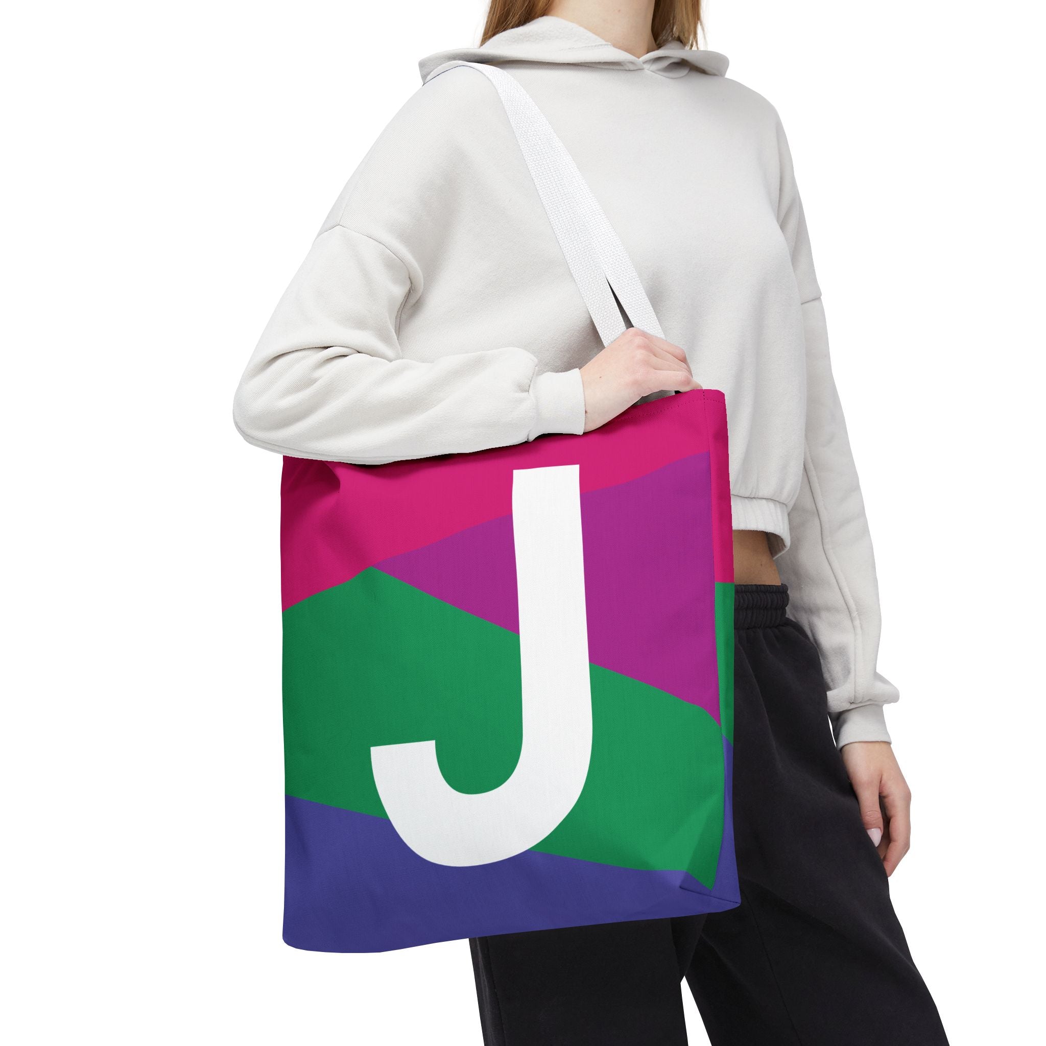 Monogram 'J' Colorblock Tote Bag — Personalized Initial J Shoulder Tote