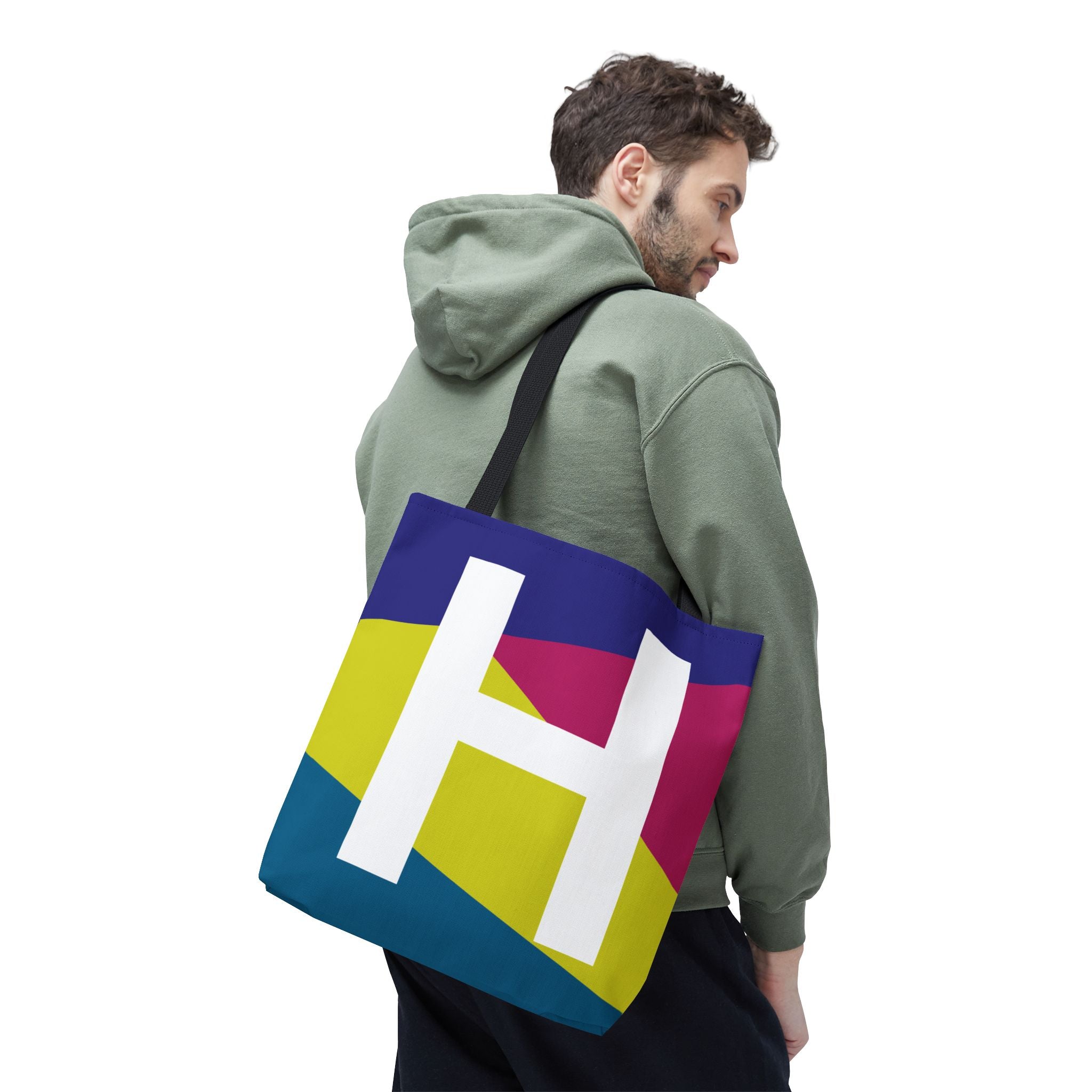 Monogram 'H' Colorblock Tote Bag — Personalized Initial H Shoulder Tote