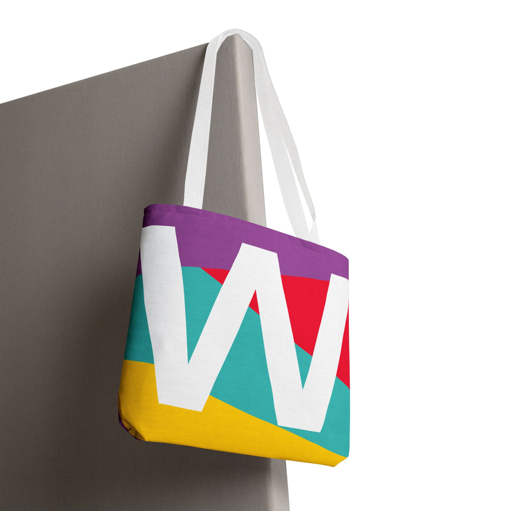 Monogram 'W' Colorblock Tote Bag — Personalized Initial W Shoulder Tote