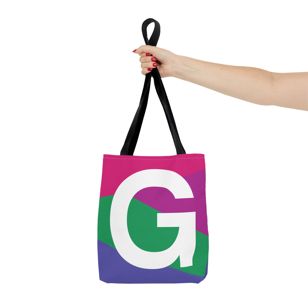 Monogram 'G' Colorblock Tote Bag — Personalized Initial G Shoulder Tote