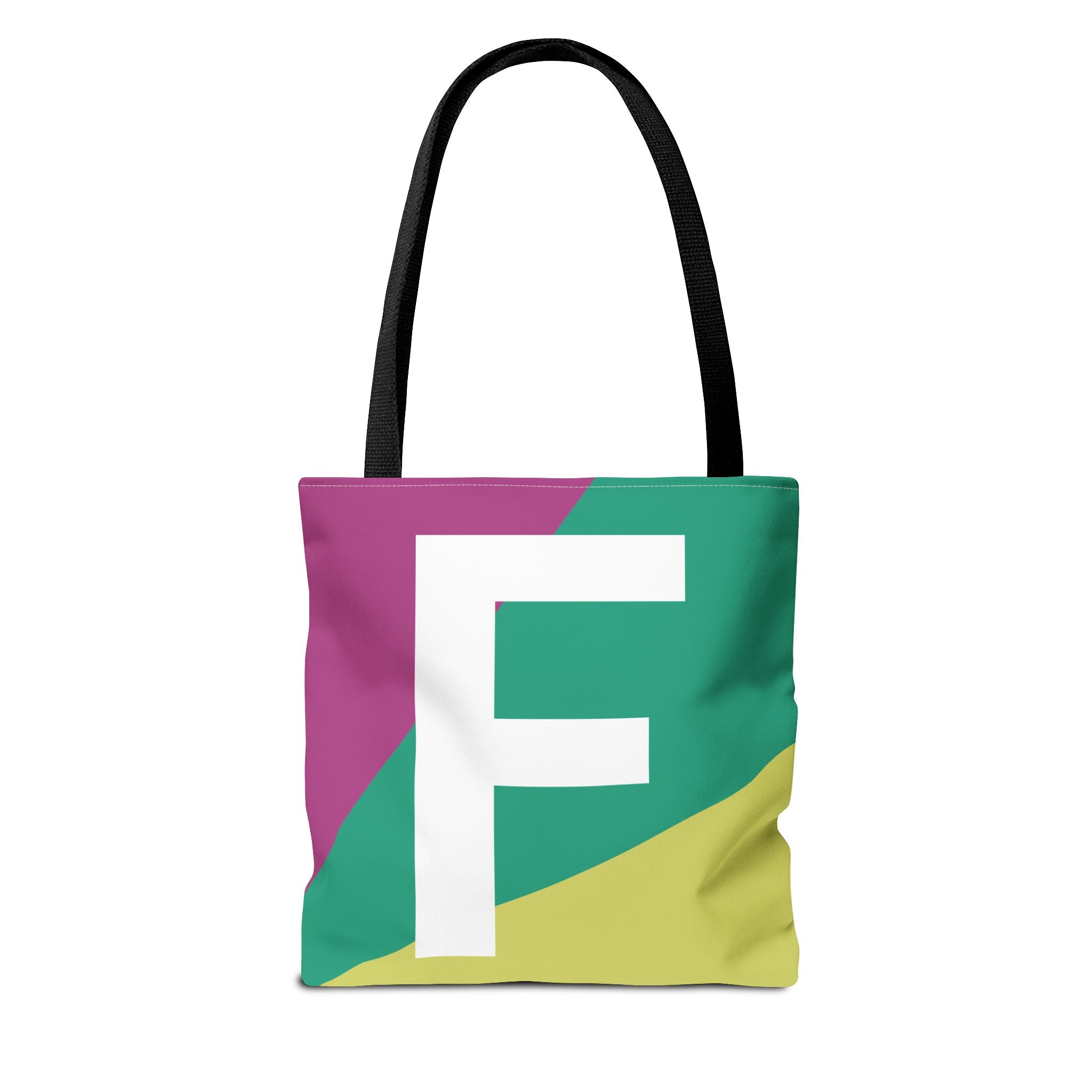 Monogram 'F' Colorblock Tote Bag — Personalized Initial F Shoulder Tote
