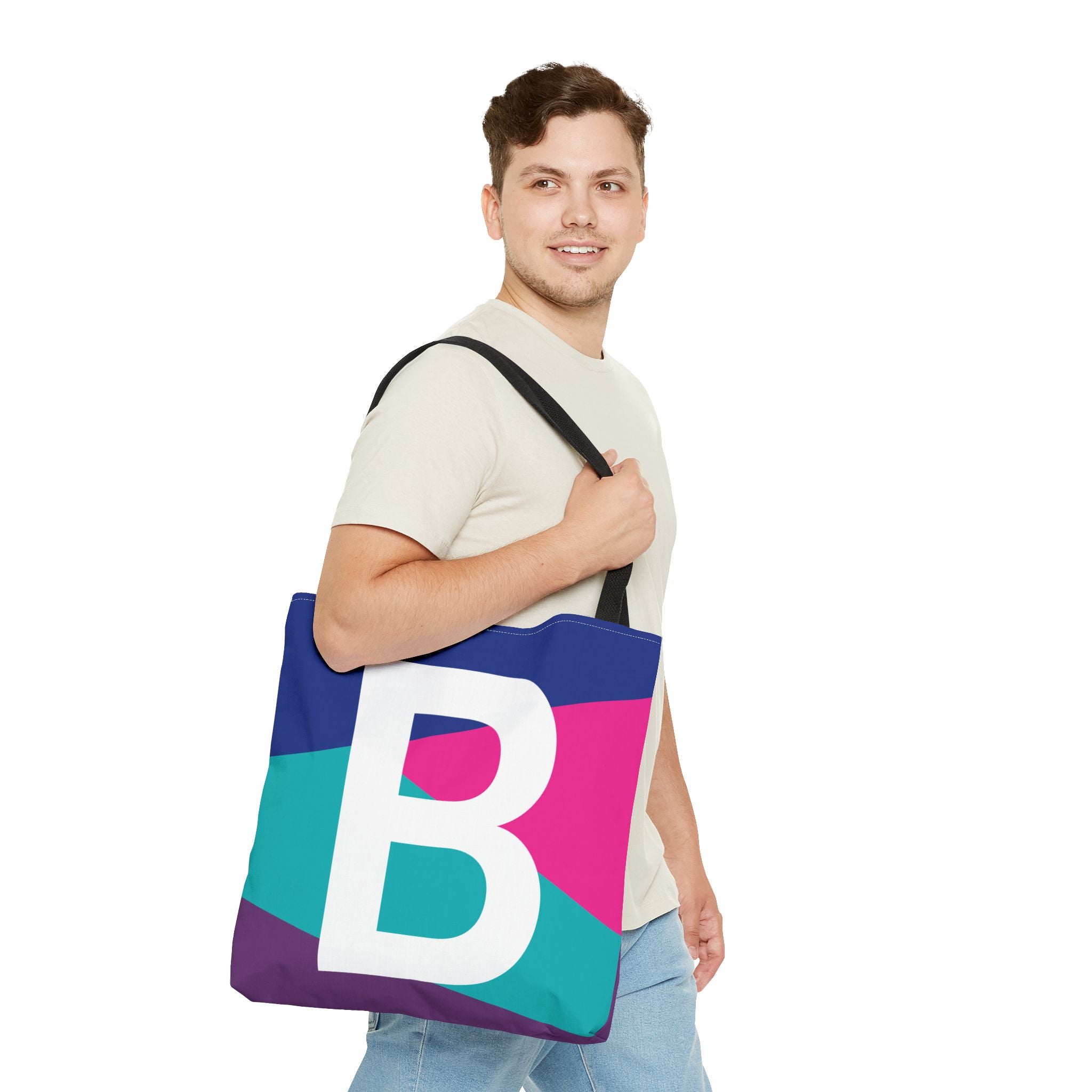 Monogram 'B' Colorblock Tote Bag — Personalized Initial B Shoulder Tote