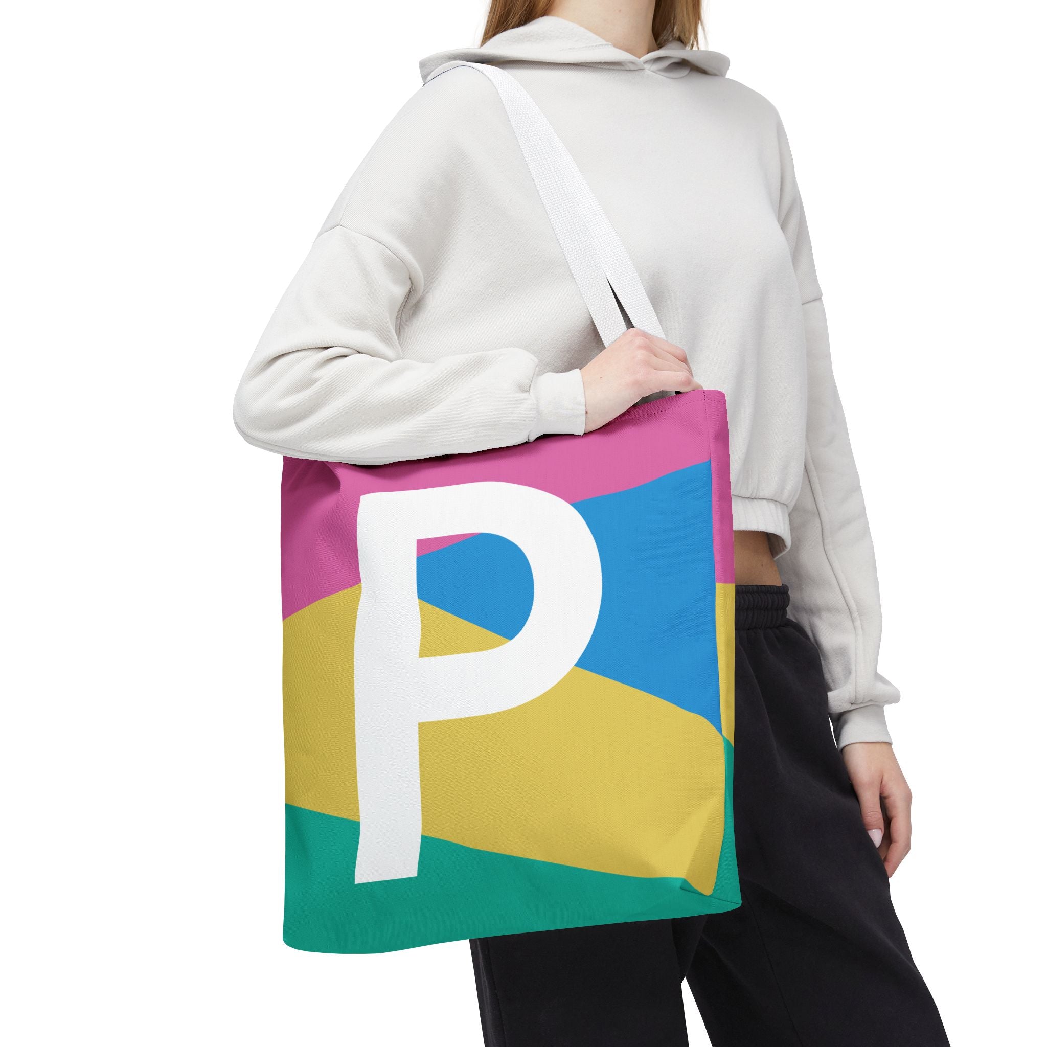 Monogram 'P' Colorblock Tote Bag — Personalized Initial P Shoulder Tote