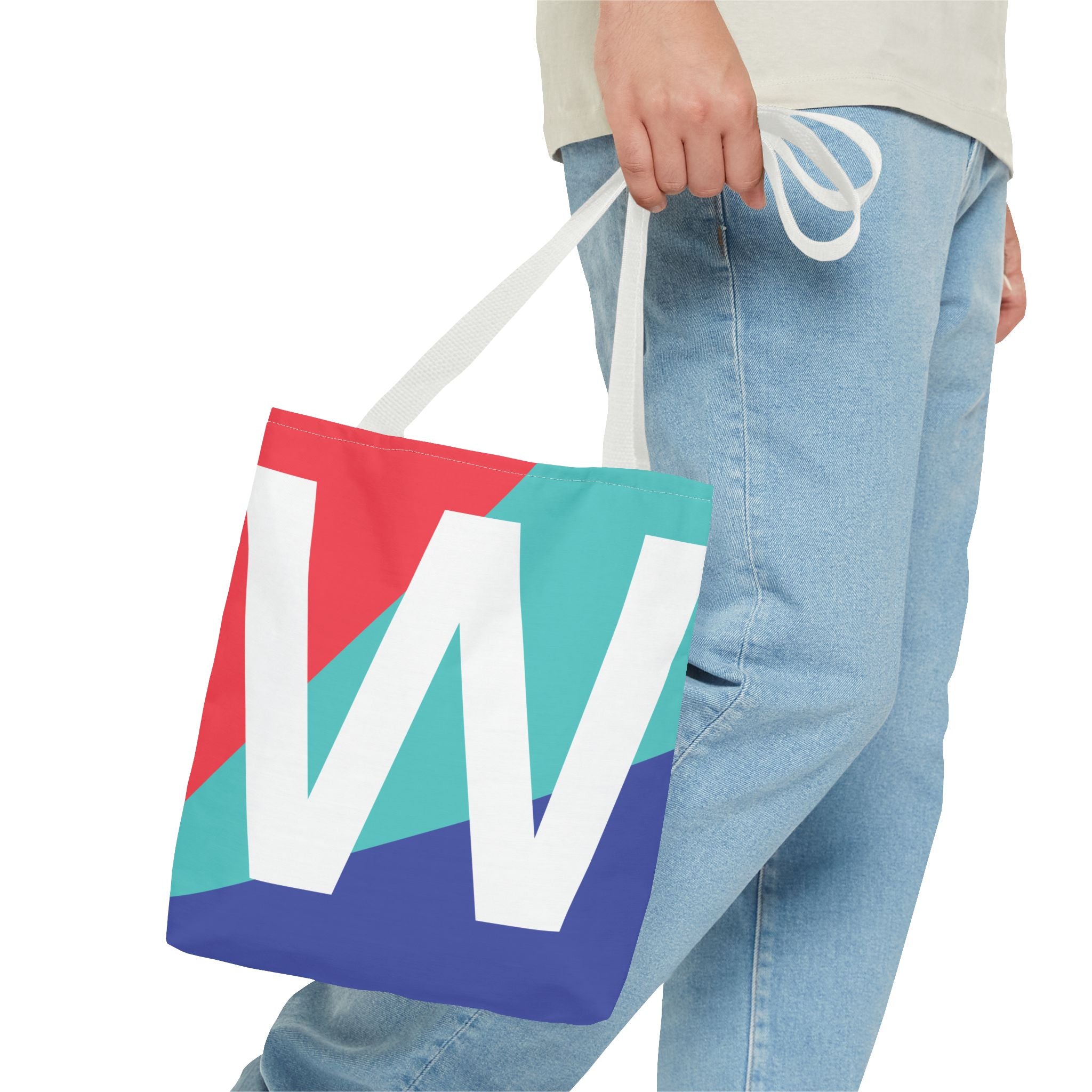 Monogram 'W' Colorblock Tote Bag — Personalized Initial W Shoulder Tote