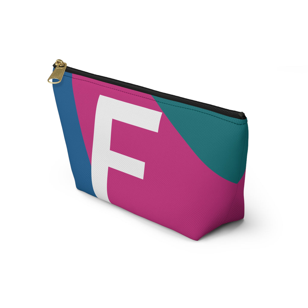 Initials Colorblock Accessory Pouch — Monogram F T-Bottom Cosmetic Bag