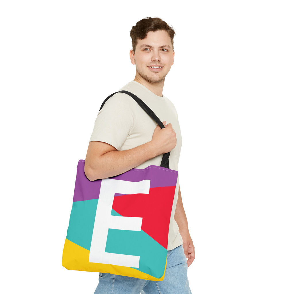 Monogram 'E' Colorblock Tote Bag — Personalized Initial E Shoulder Tote
