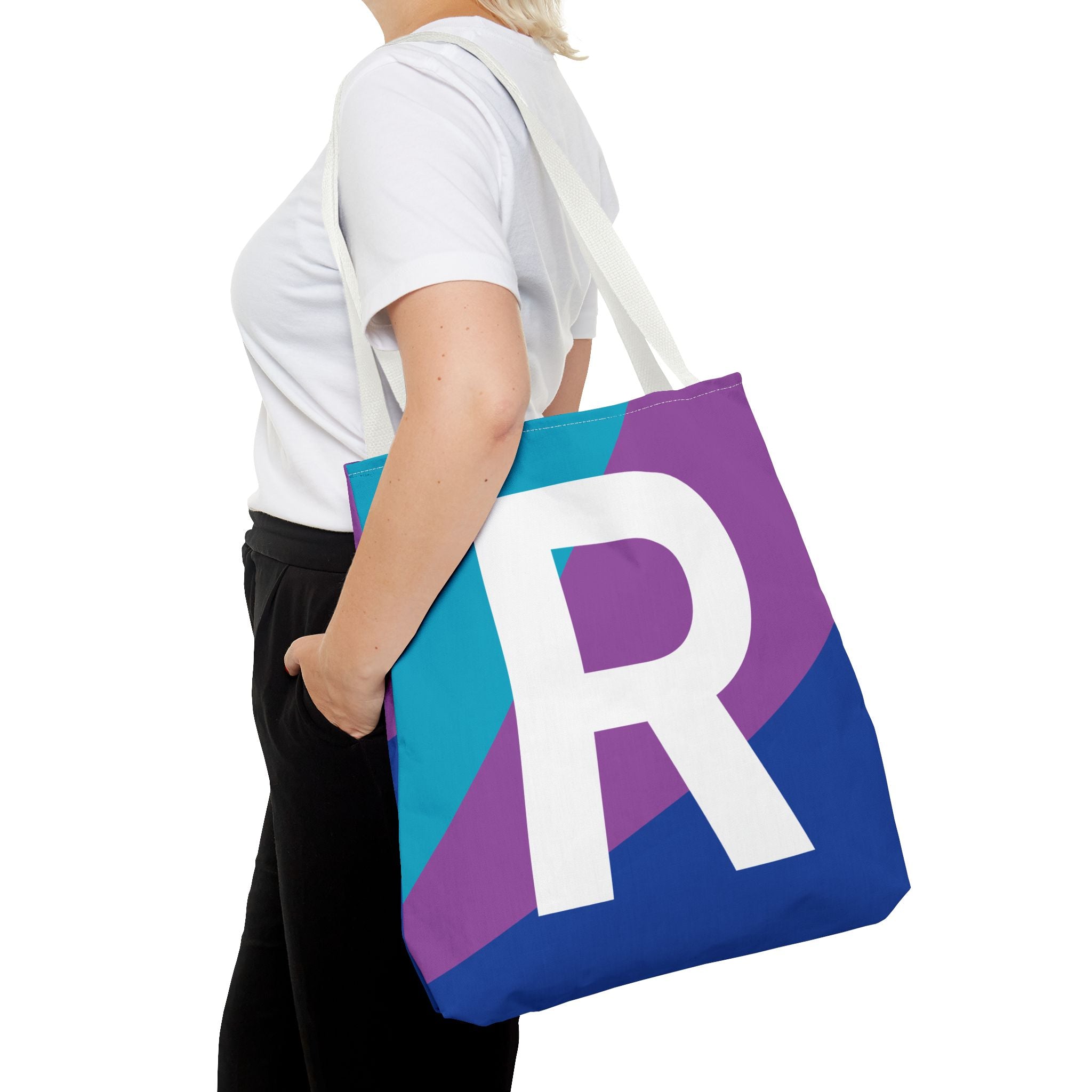 Monogram 'R' Colorblock Tote Bag — Personalized Initial R Shoulder Tote