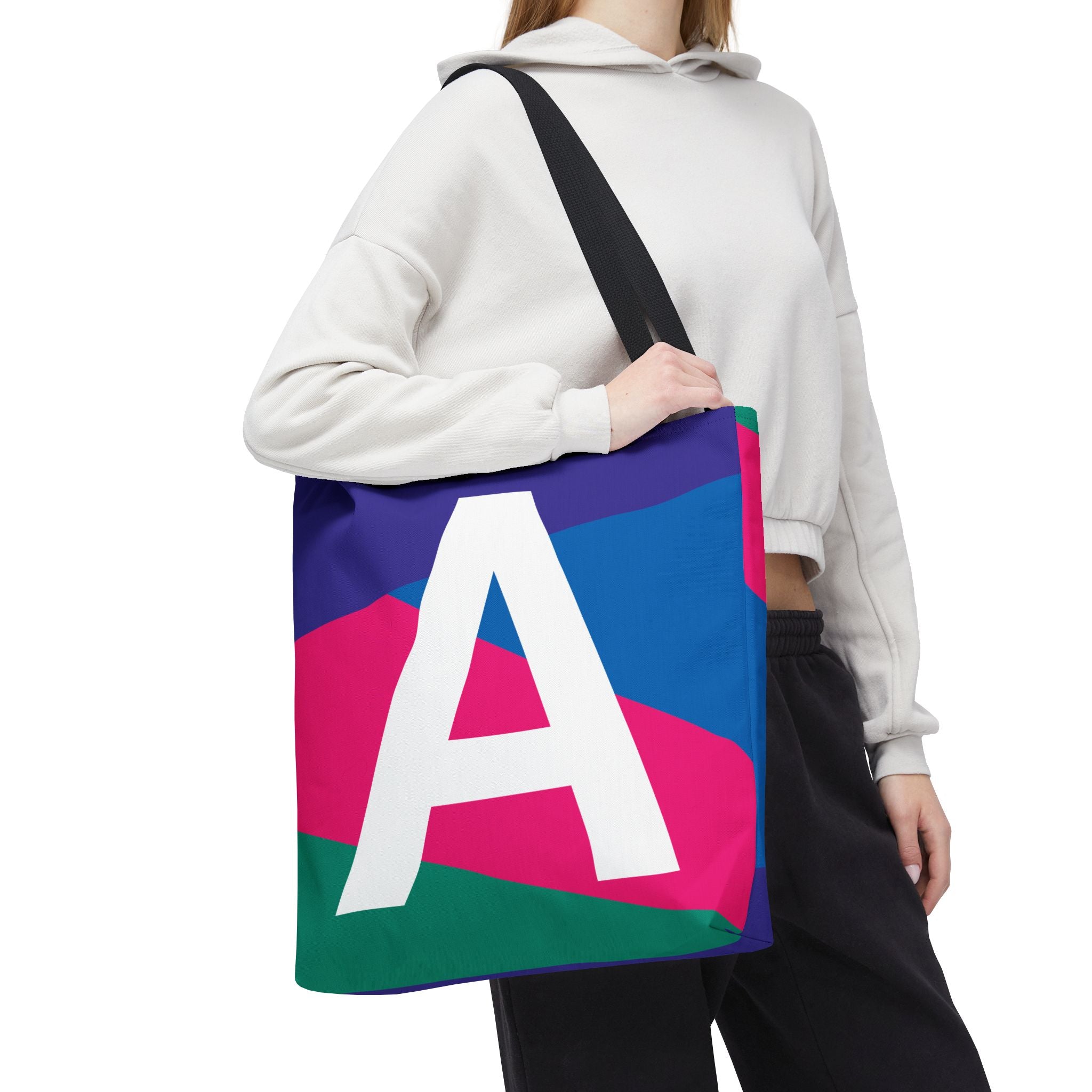 Monogram 'A' Colorblock Tote Bag — Personalized Initial A Shoulder Tote
