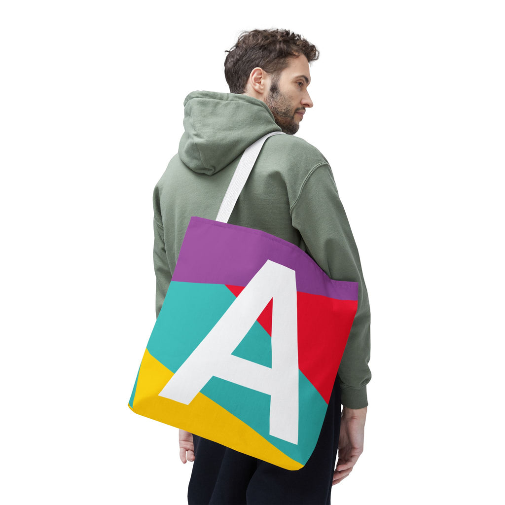 Monogram 'A' Colorblock Tote Bag — Personalized Initial A Shoulder Tote