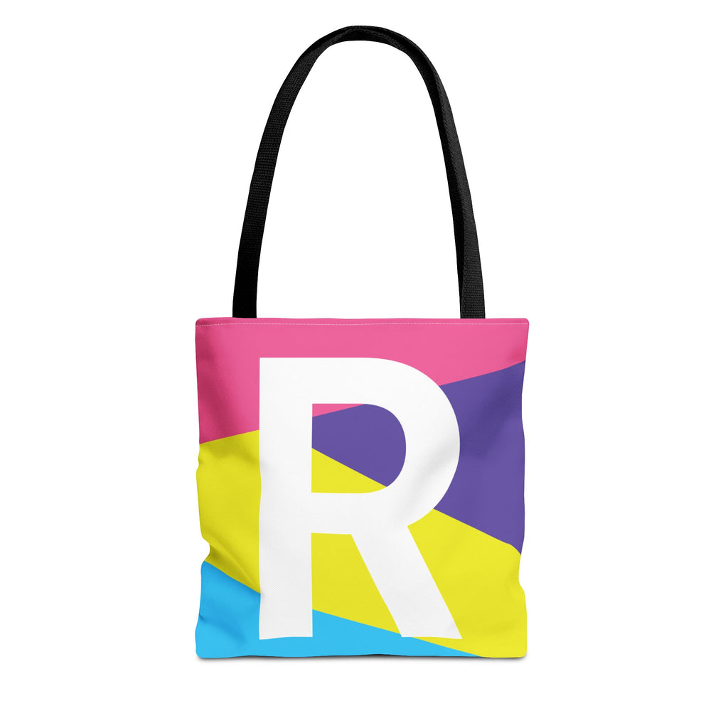 Monogram 'R' Colorblock Tote Bag — Personalized Initial R Shoulder Tote