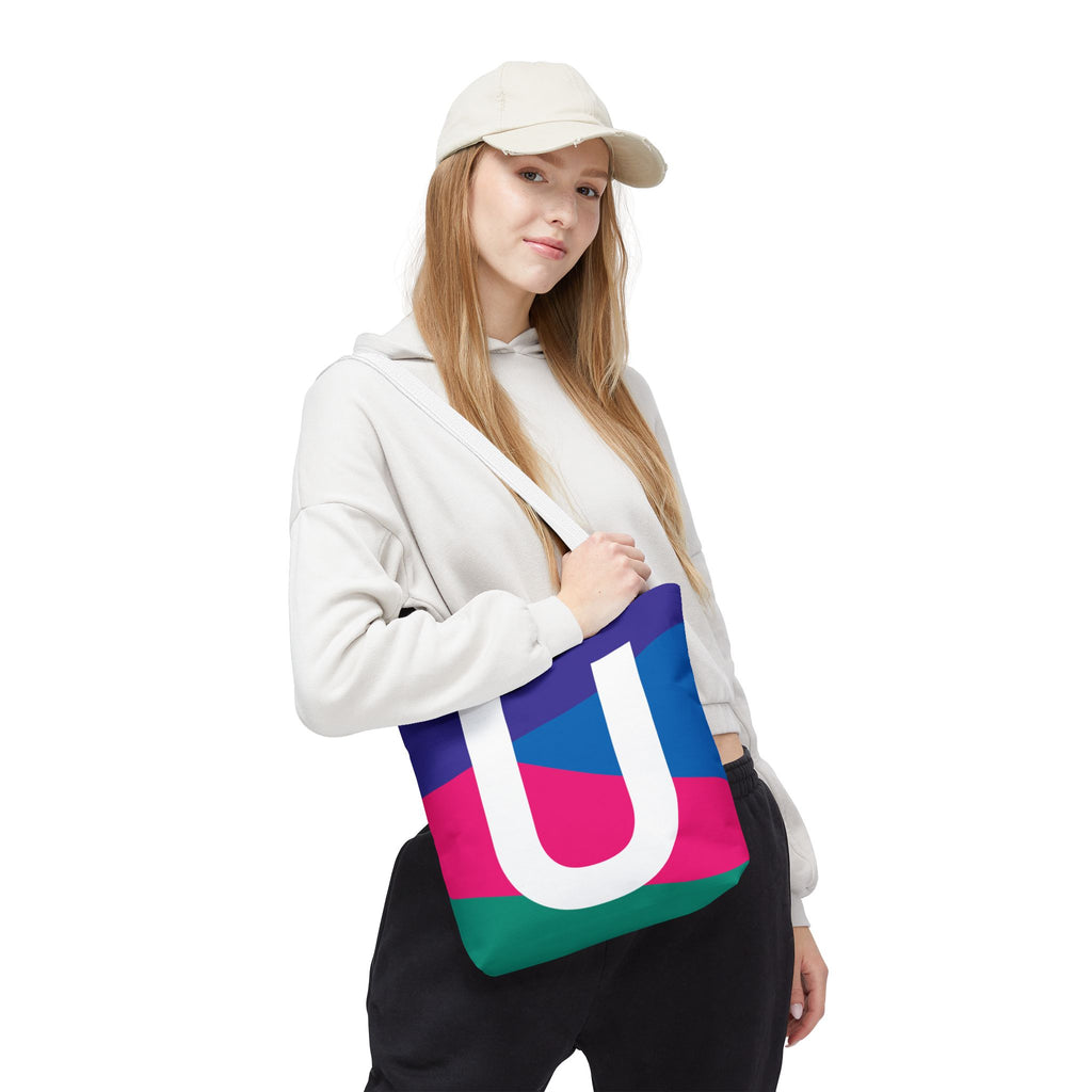 Monogram 'U' Colorblock Tote Bag — Personalized Initial U Shoulder Tote